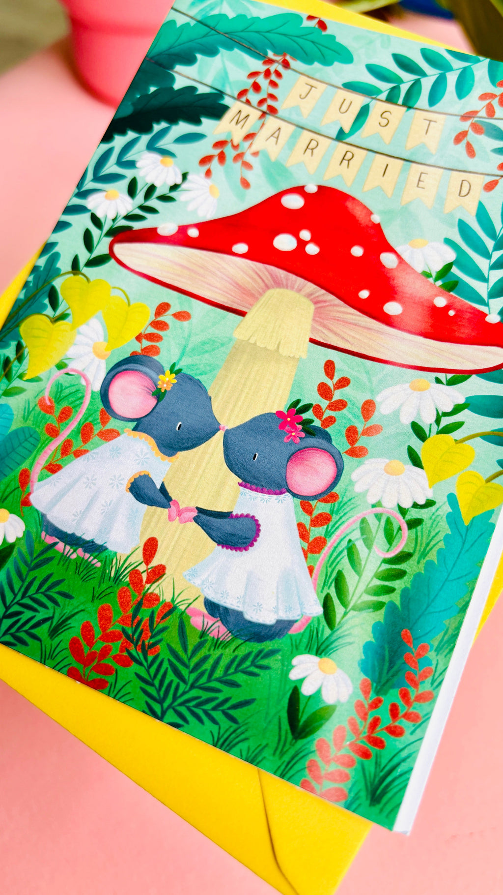 Handmade Lesbian Wedding Card with Woodland Mouse Brides