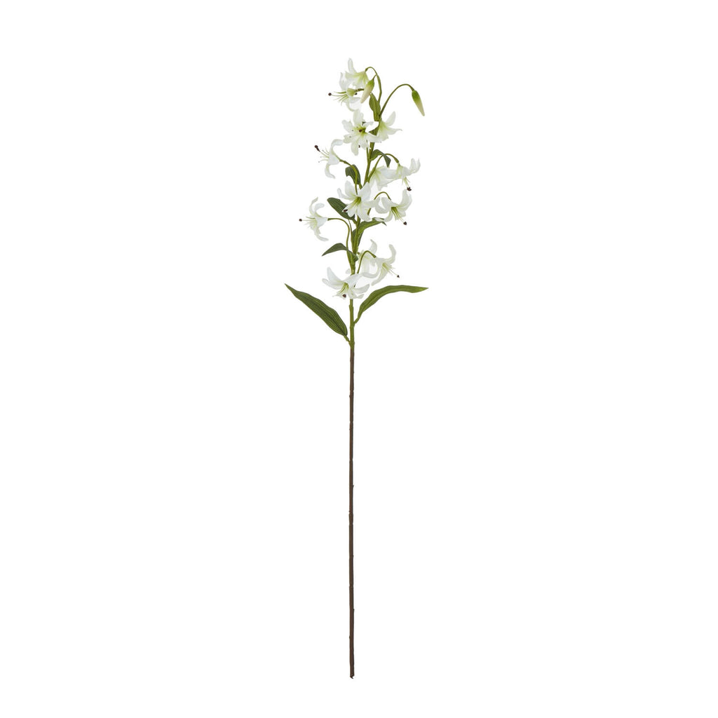 Lifelike Turks Cap Lily spray with green foliage and white flowers, 82cm faux floral arrangement for home decor by Sostter at brixbailey.com