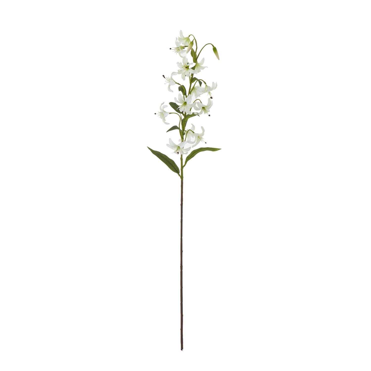 Lifelike Turks Cap Lily spray with green foliage and white flowers, 82cm faux floral arrangement for home decor by Sostter at brixbailey.com