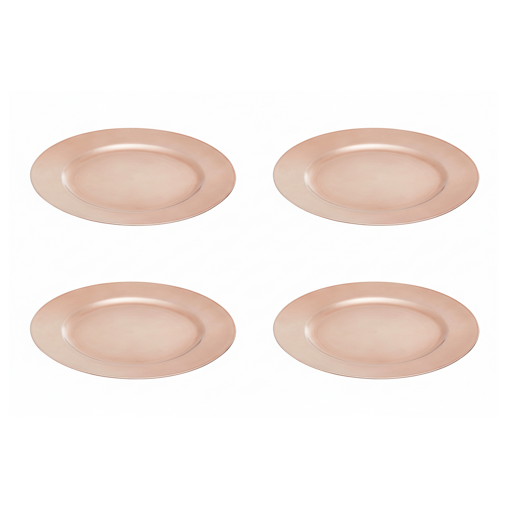 Set of Four 33cm Rose Gold Flat Charger Plates