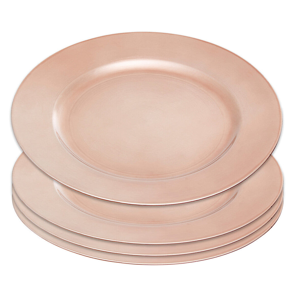 Set of Four 33cm Rose Gold Flat Charger Plates