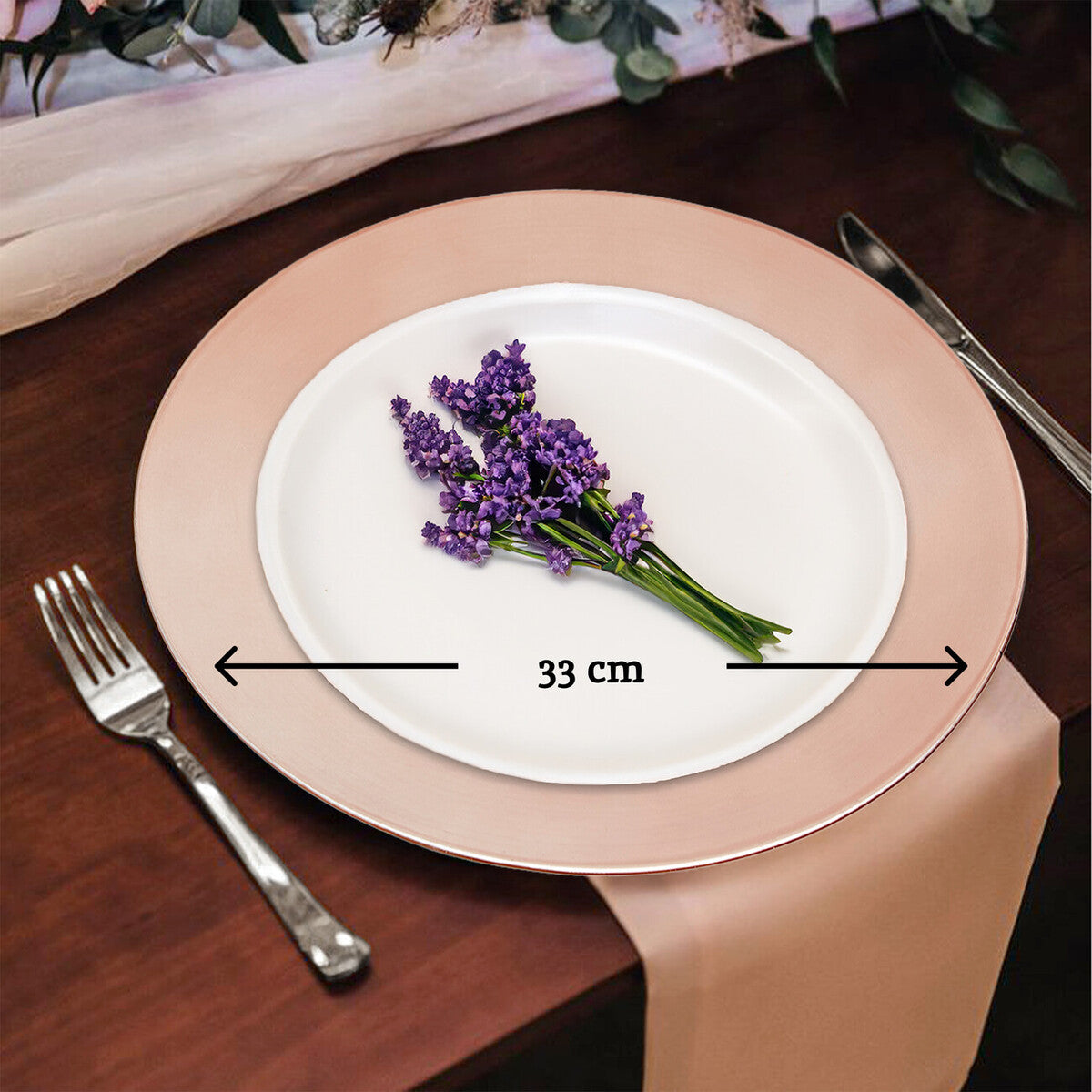 Set of Four 33cm Rose Gold Flat Charger Plates