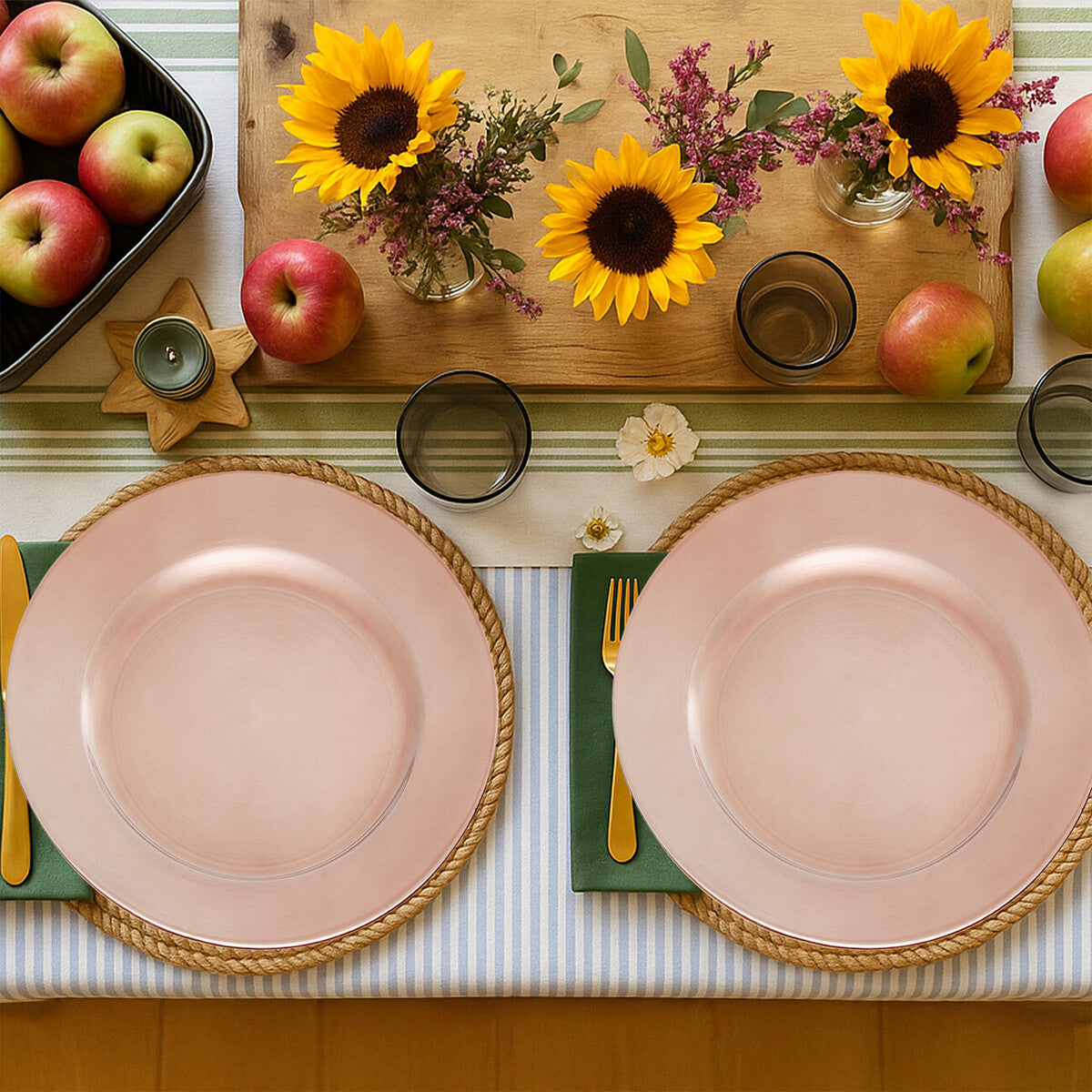 Set of Four 33cm Rose Gold Flat Charger Plates