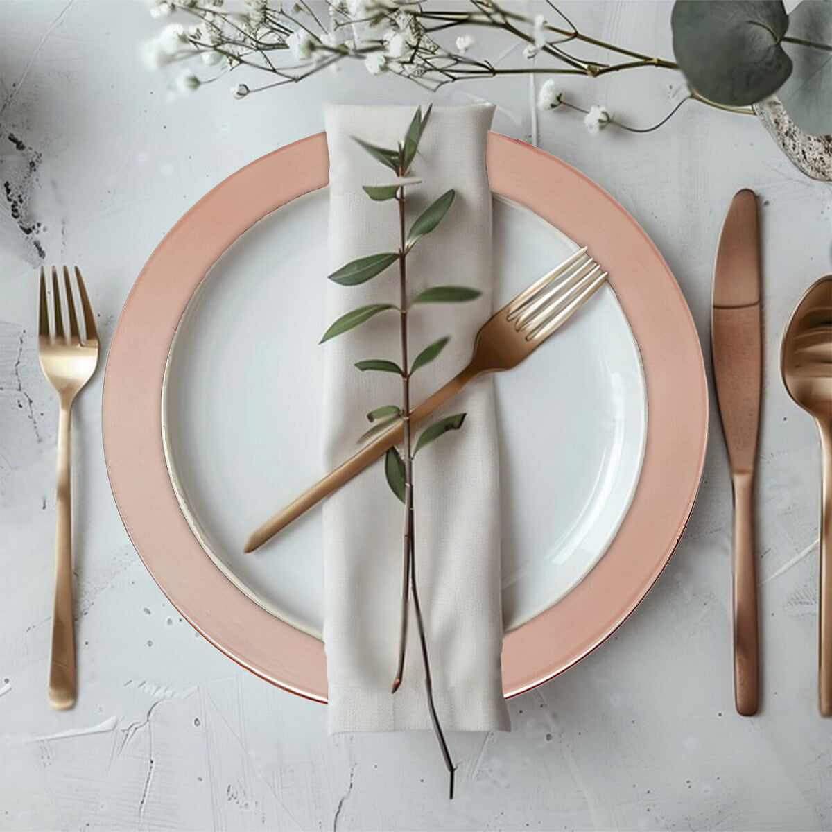 Set of Four 33cm Rose Gold Flat Charger Plates