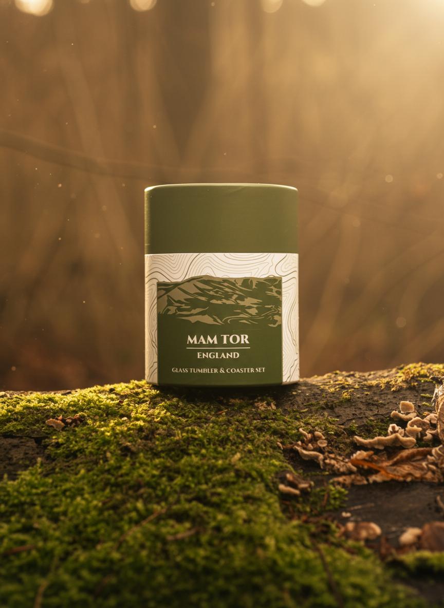 Mam Tor Whisky Tumbler and Coaster Set Peak District Mountain Gift