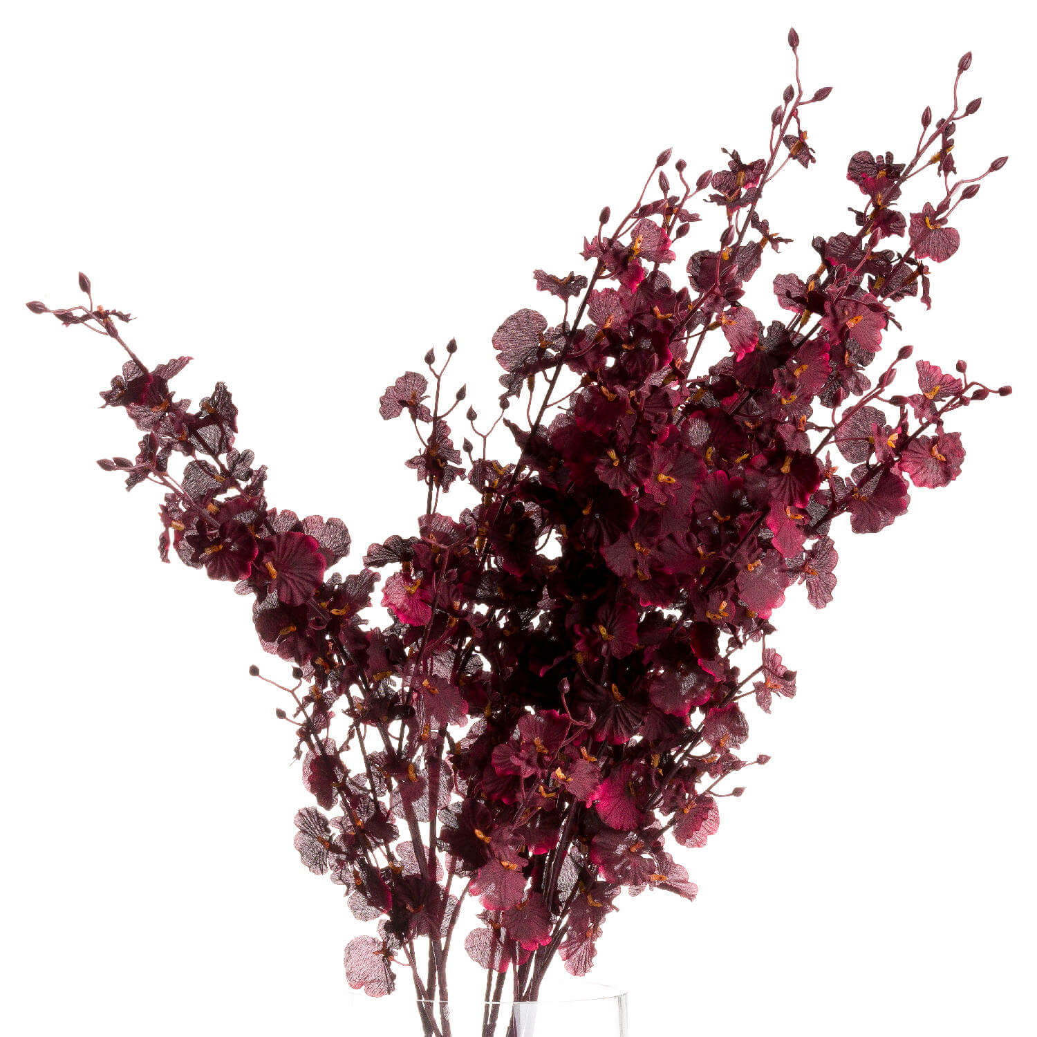 Lifelike burgundy silk orchid spray, 91cm tall with realistic petals, perfect for modern or traditional home decor by sostter at brixbailey.com