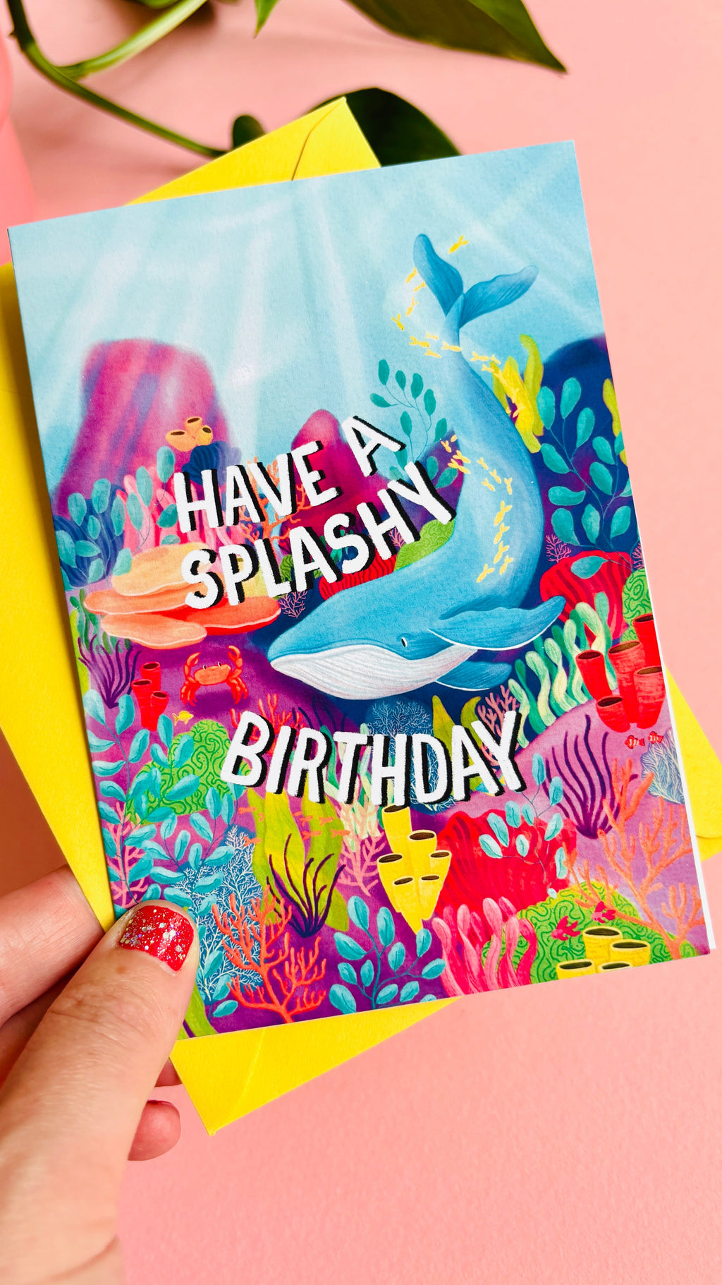 Whale Birthday Card Handmade with Colorful Coral and Sea Creatures