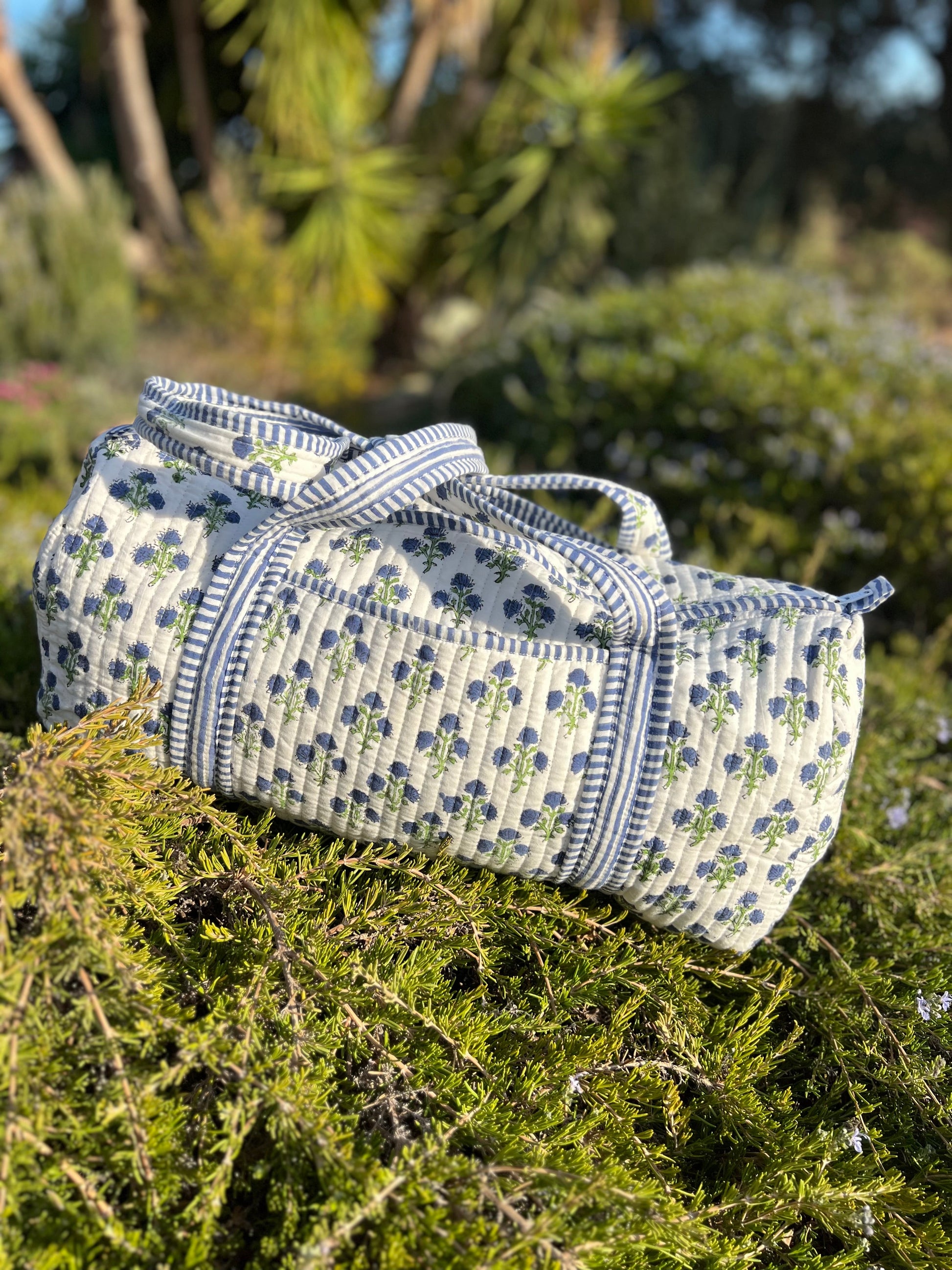 Quilted Block Print Cotton Weekend Duffle Bag