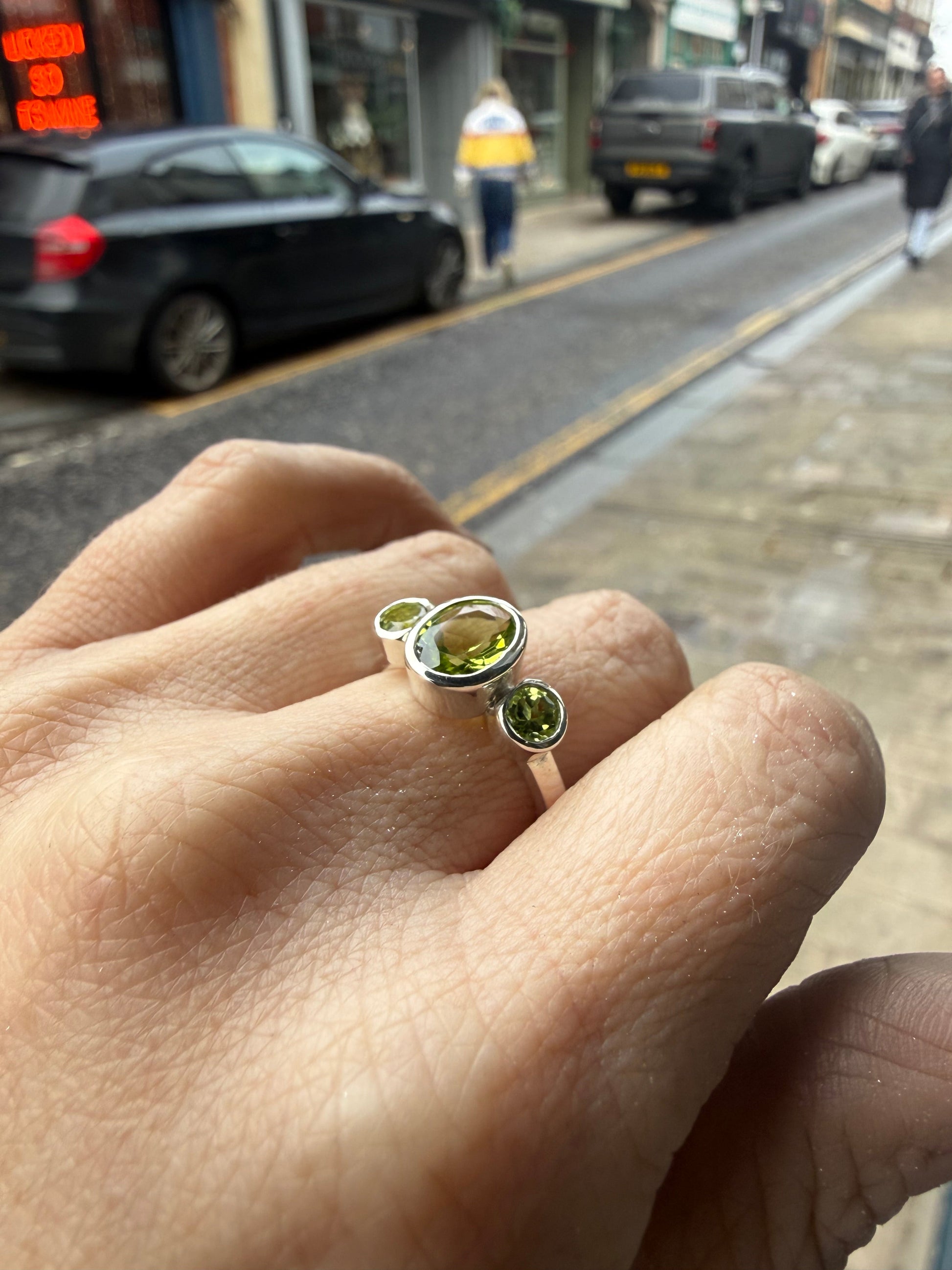 Silver Peridot Trilogy Empire Ring