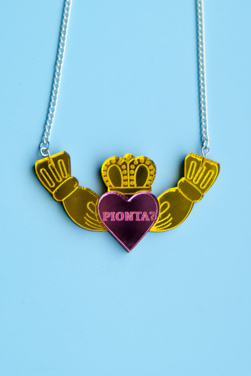 Claddagh Ring Pionta Necklace in Sterling Silver