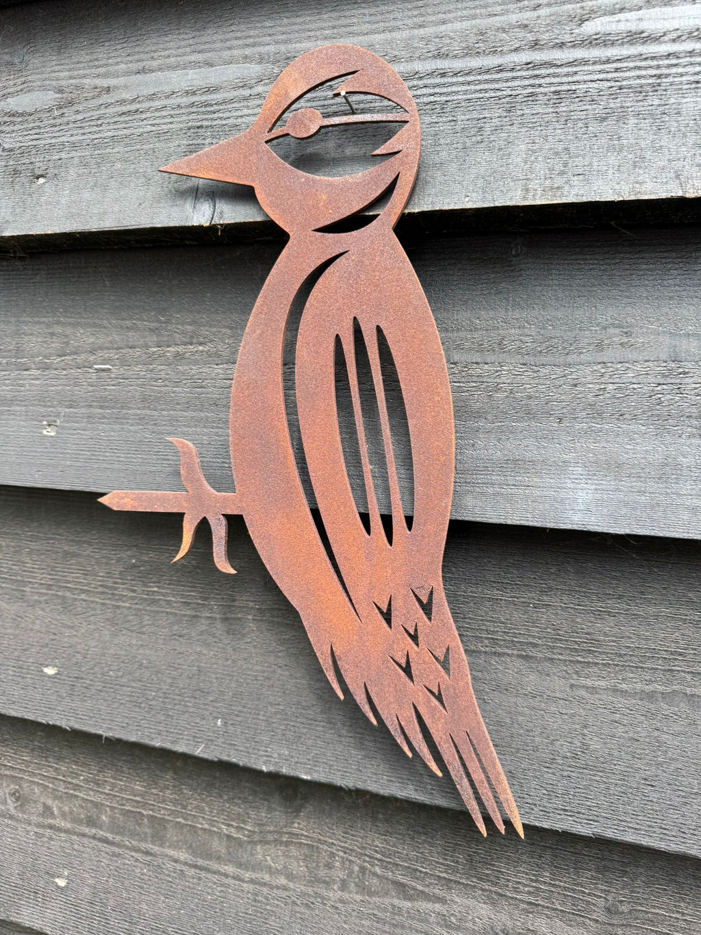 Rusty Metal Woodpecker Garden Decoration