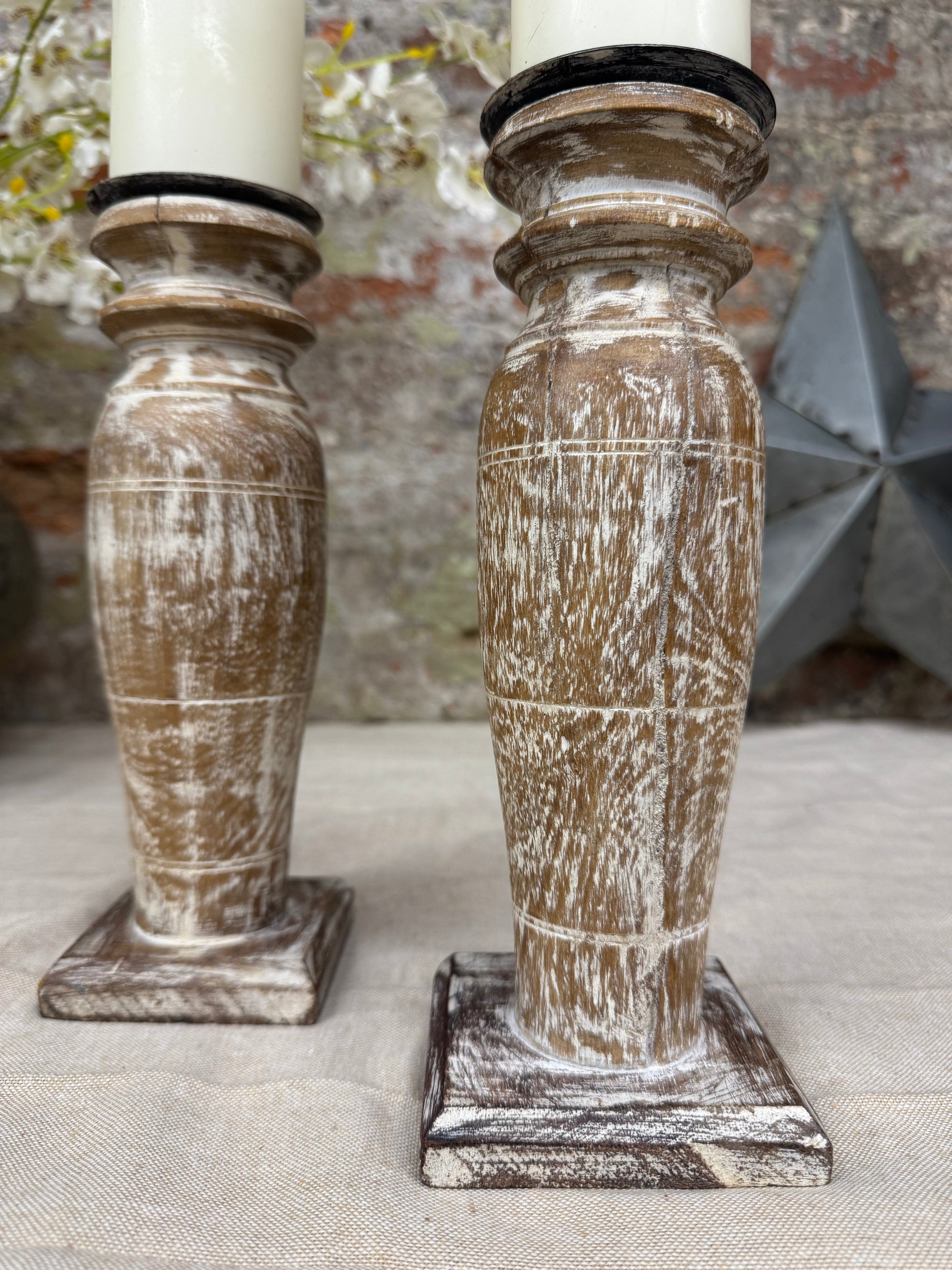 Pair of Rustic Wooden Candle Holders Large