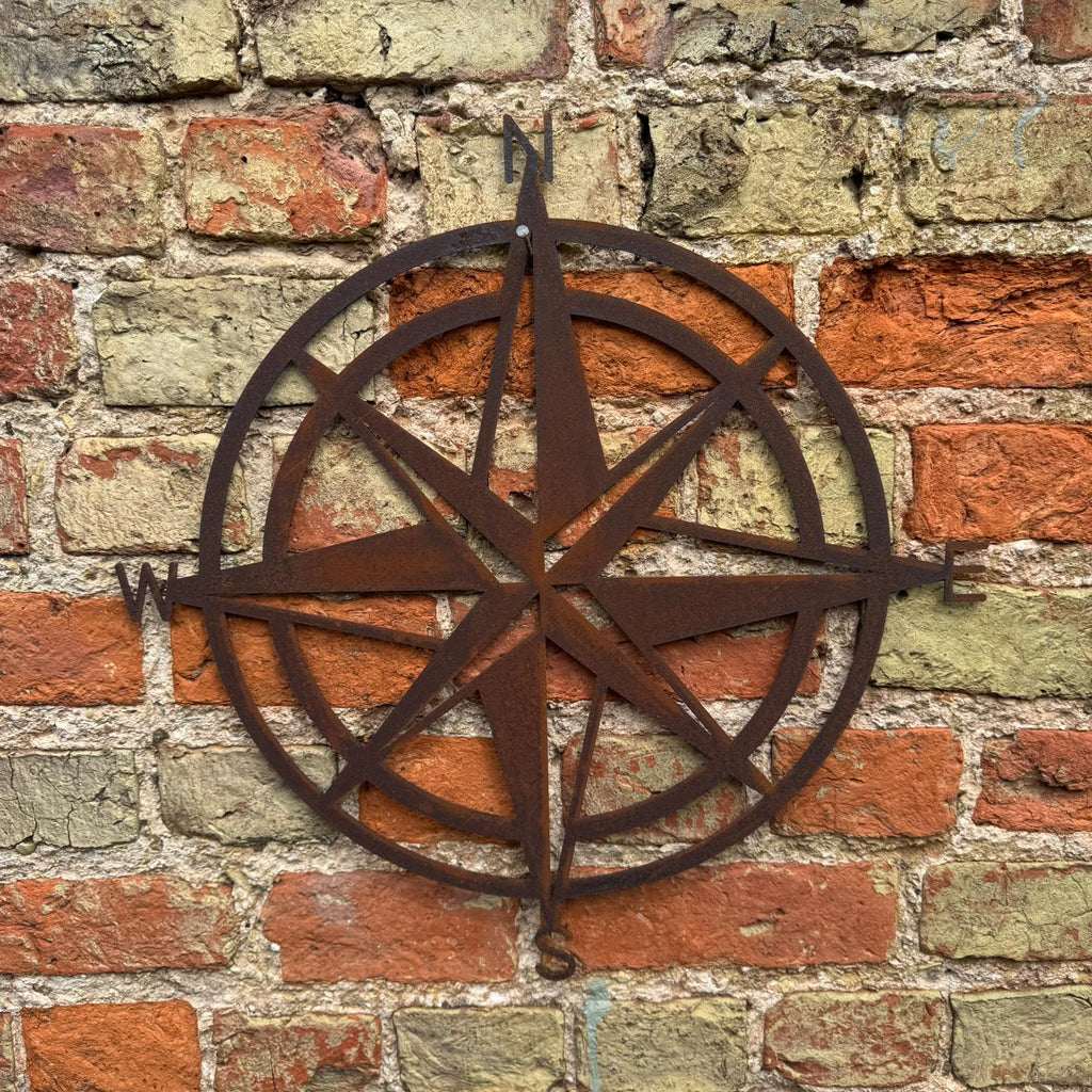 Rusty Metal Compass Wall Sign 50cm