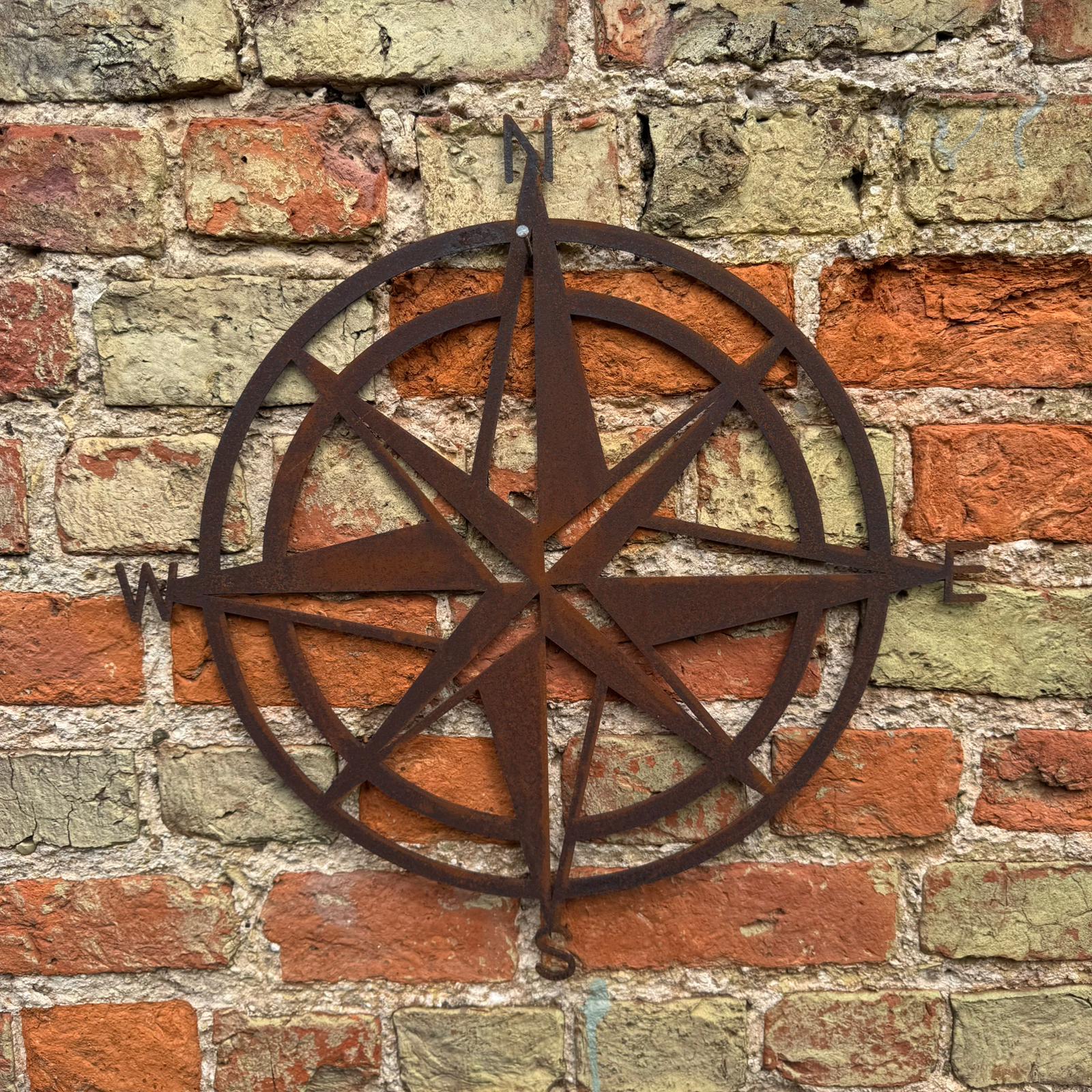 Rusty Metal Compass Wall Sign 50cm