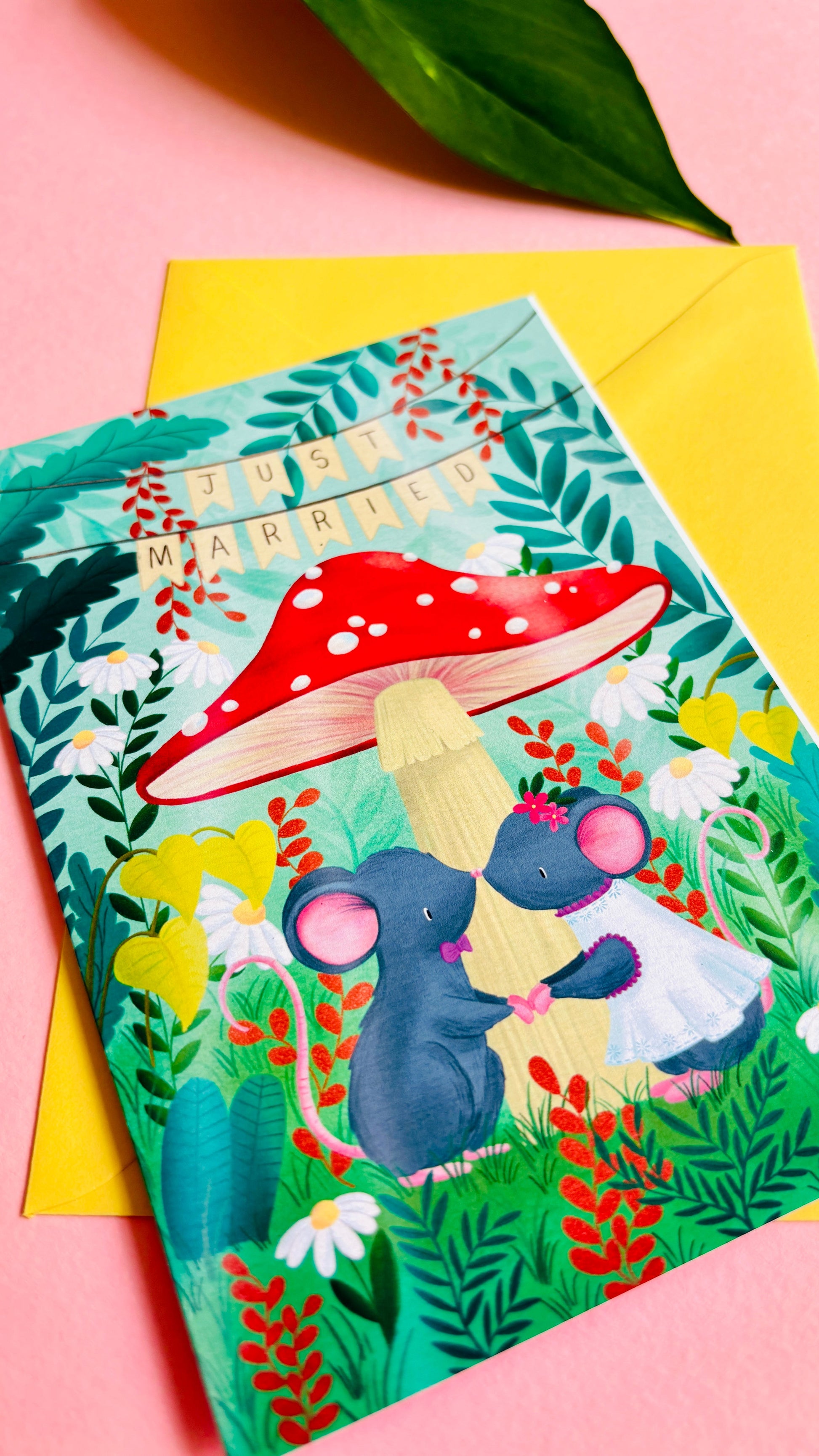 Cute Forest Wedding Card with Woodland Mice and Mushroom