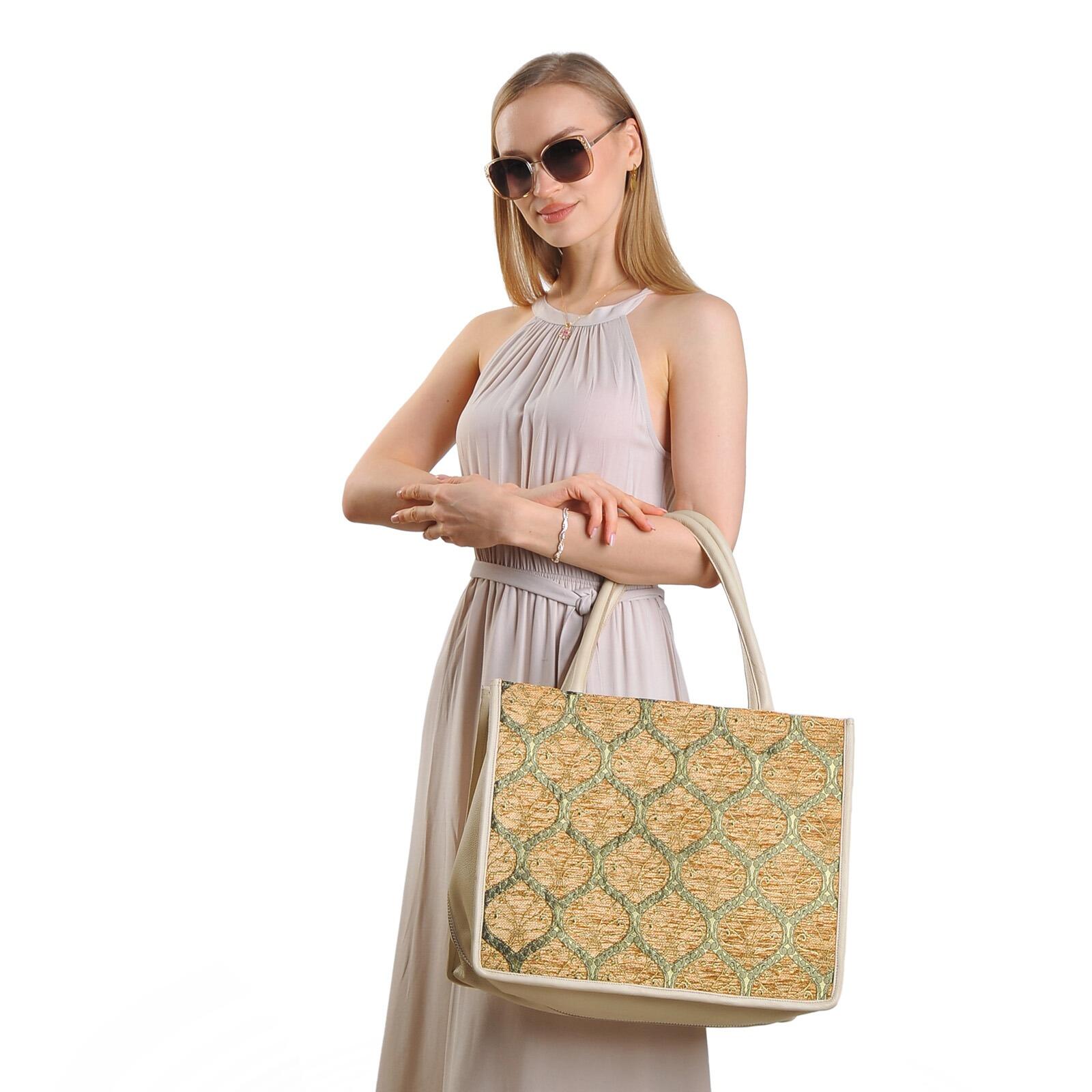 Leona Women's Large Tote Bag - Silk & Leather Elegance by Jkel at www.brixbailey.com