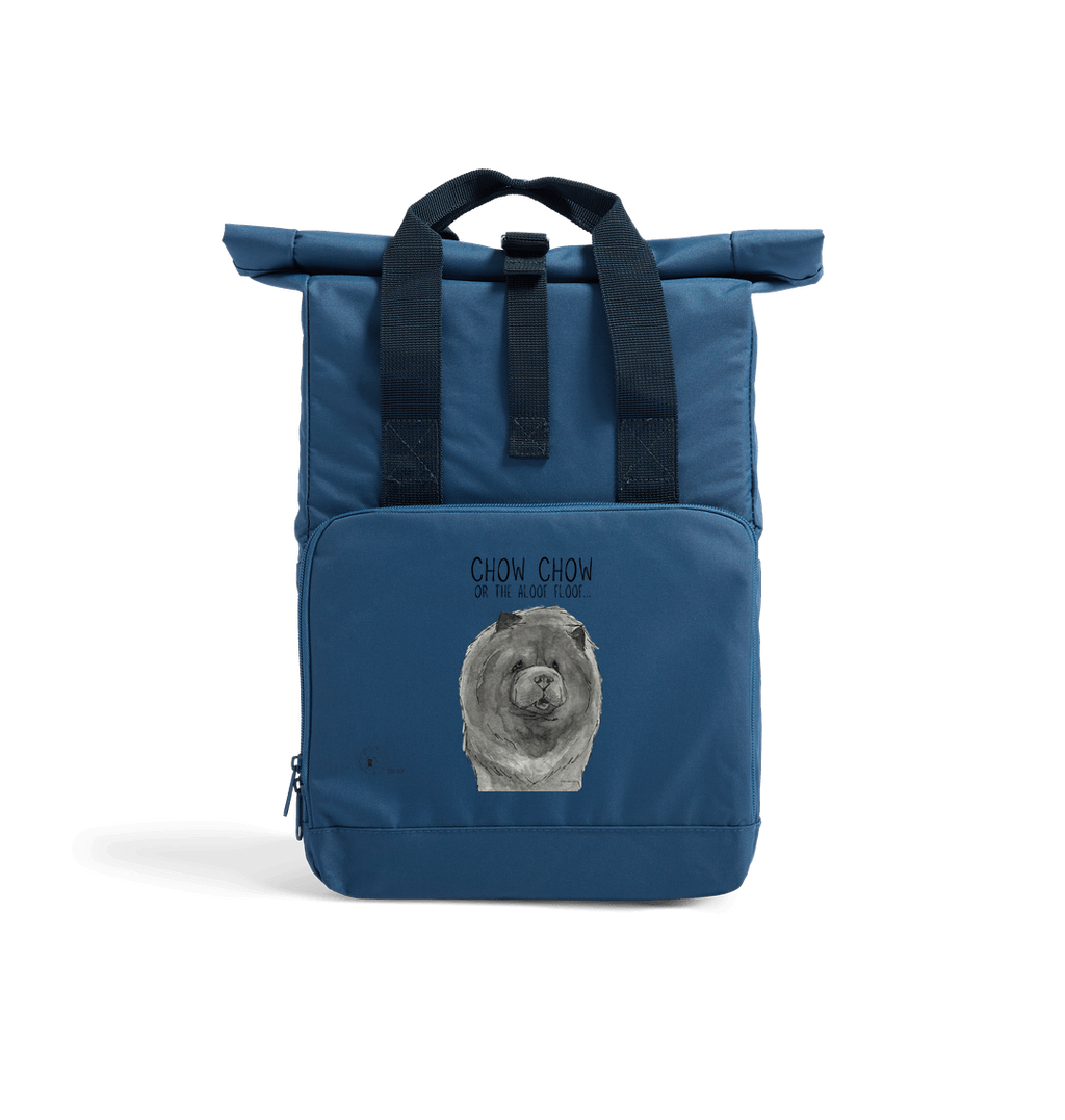 Blue Chow Chow Aloof Floof Roll Top Backpack