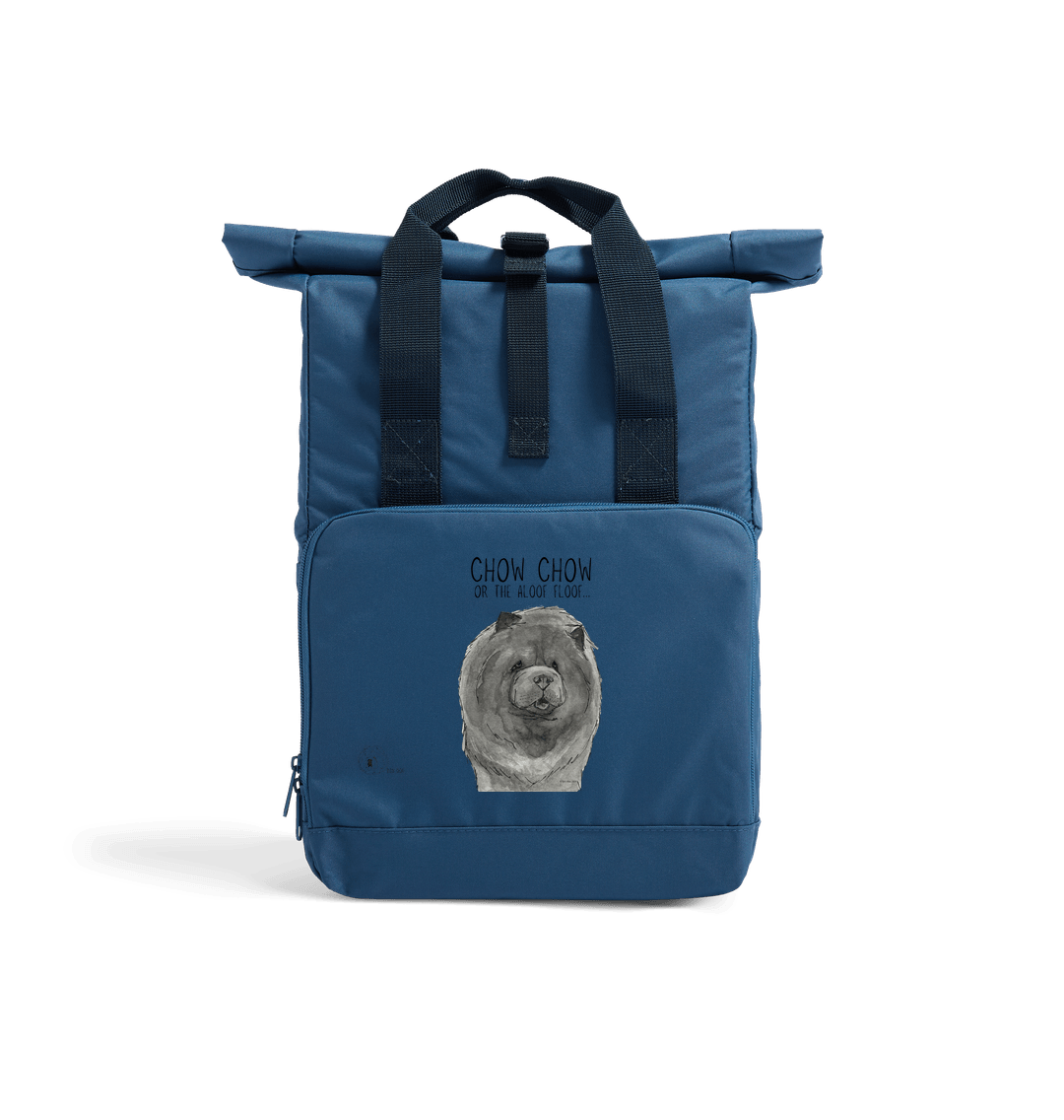 Blue Chow Chow Aloof Floof Roll Top Backpack