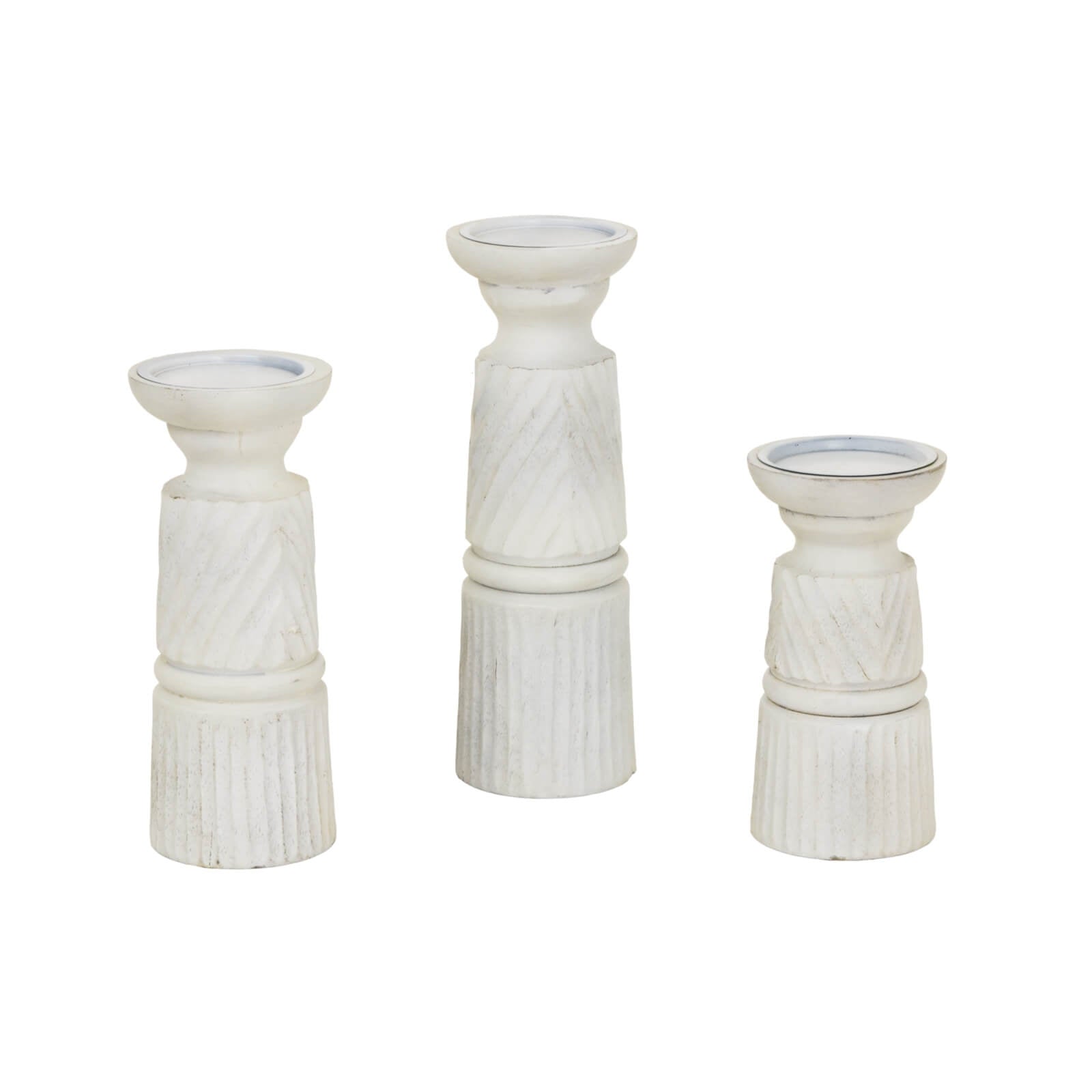 Hand-carved white wooden candle holder with intricate patterns, 30cm tall, elegant home decor statement piece by RoomLondon at brixbailey.com