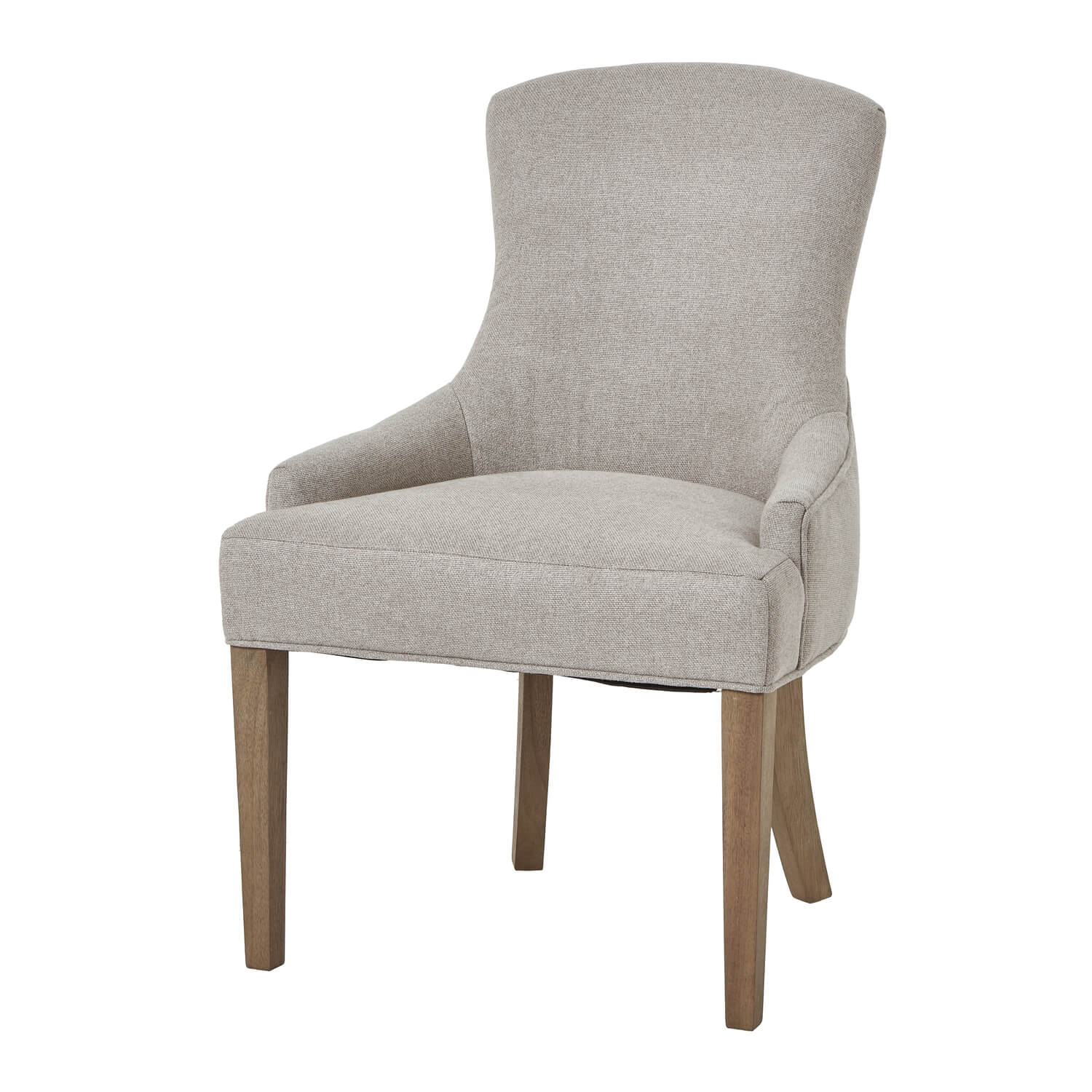 Oatmeal twill dining chair with tufted detailing, curved back, and solid oak legs for elegant comfort. by RoomLondon at brixbailey.com