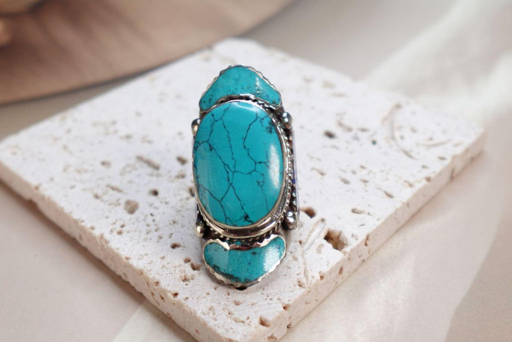 Large Silver Mosaic Rings with Turquoise, Coral and Lapis Inlay