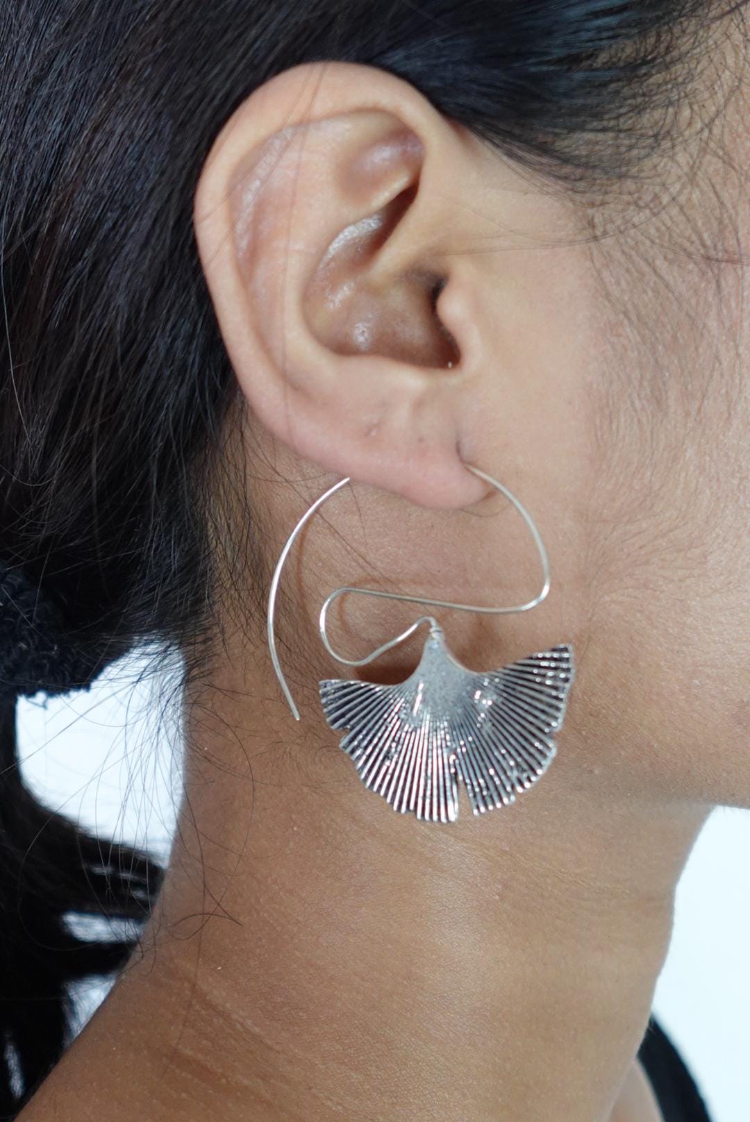 Ginkgo Whisper Sculpted Sterling Silver Botanical Statement Earrings