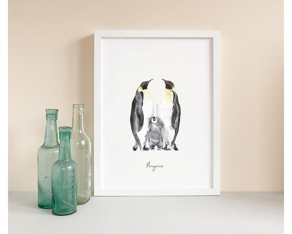 Penguin Family Personalised Watercolour Fine Art Print