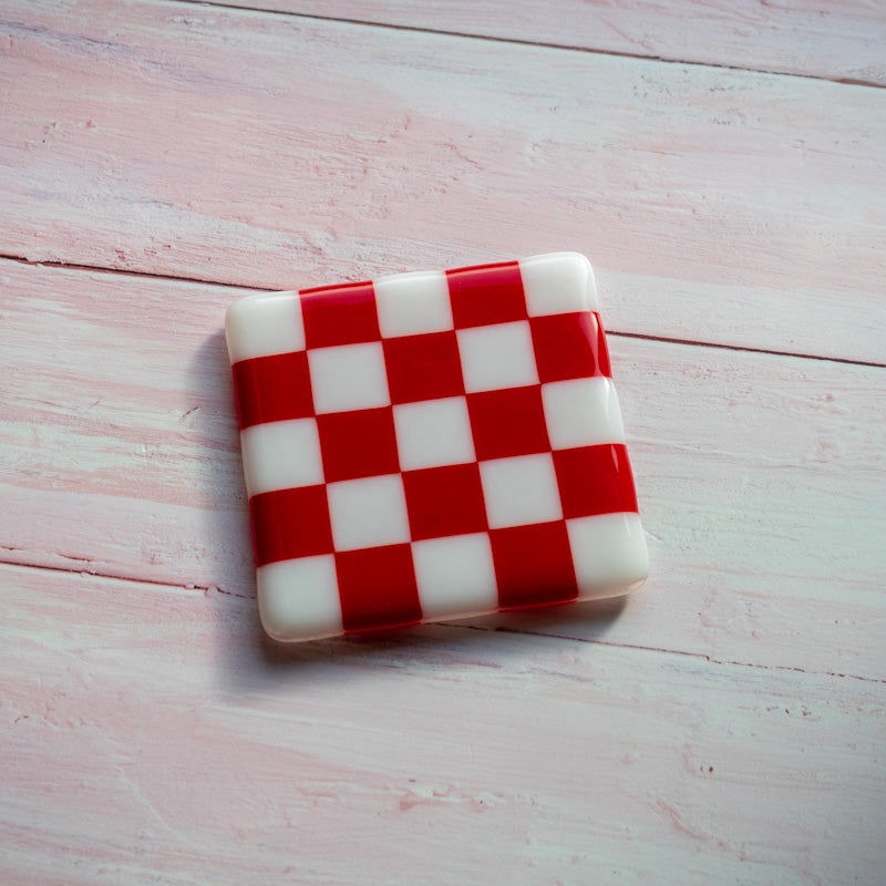 10cm Chequered White and Colour Fused Glass Coaster