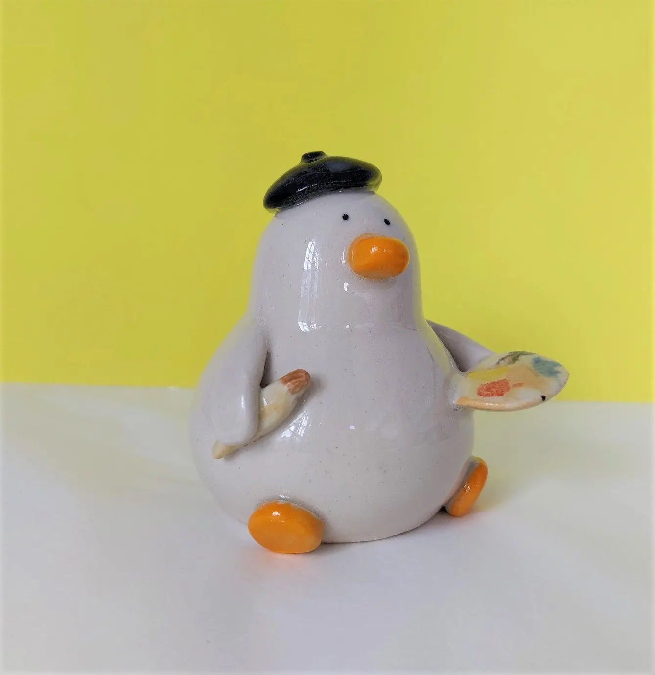 Quackson Pollock Artist Duck Ceramic Figurine