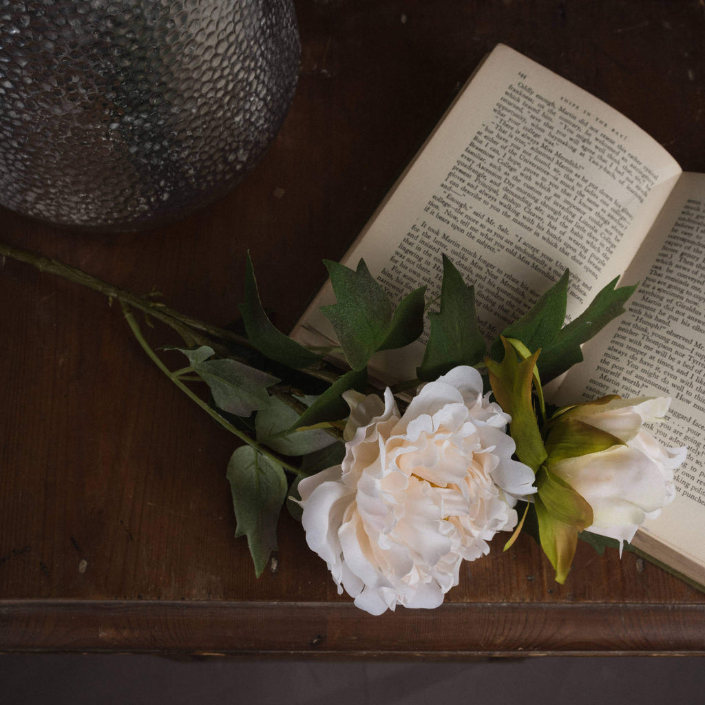 Lifelike white artificial peony flower, high-quality plastic, perfect for home decor, 52cm tall with realistic petals by Sostter at brixbailey.com