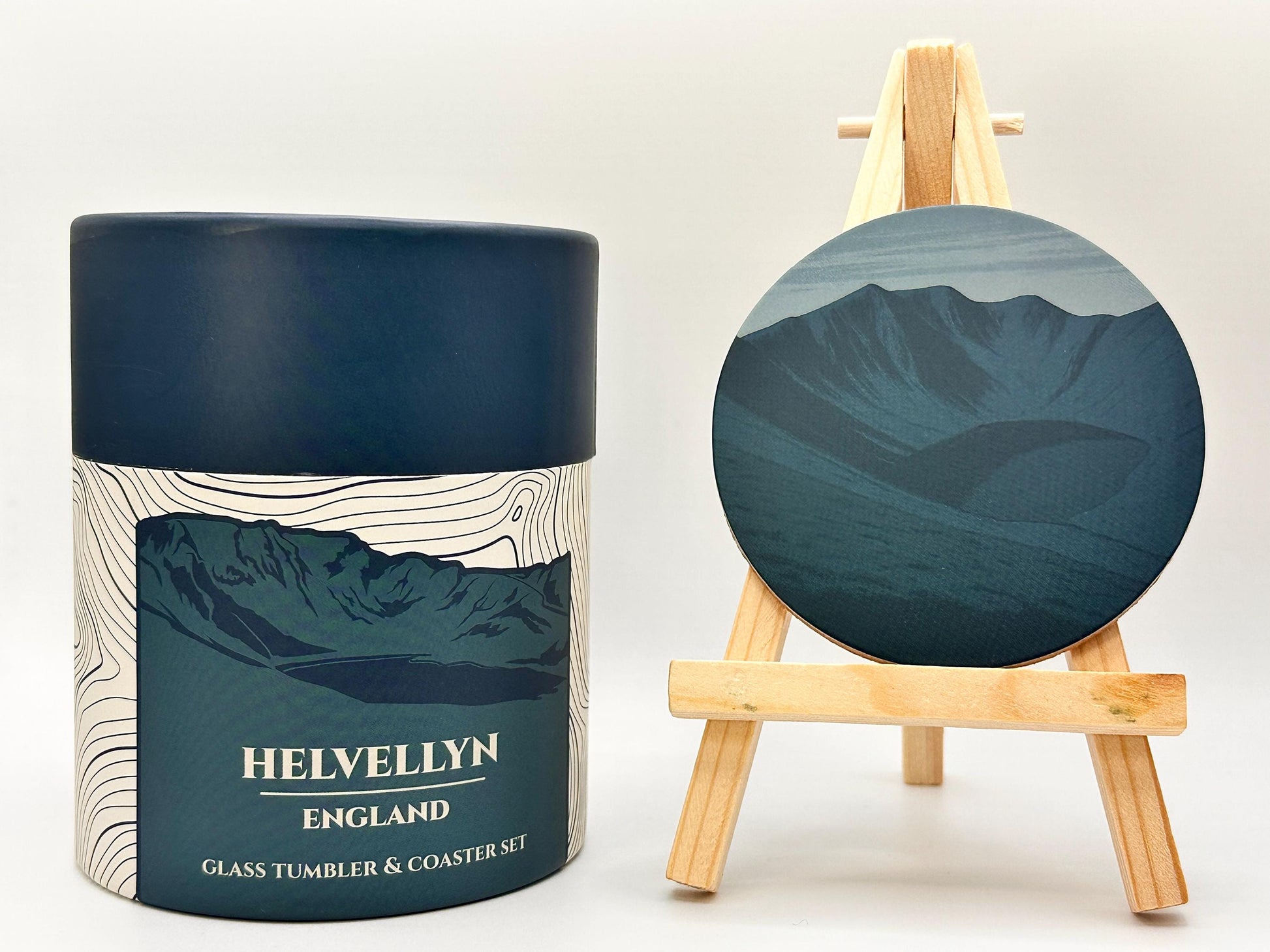 Helvellyn Glass Tumbler and Coaster Set Lake District Mountain Gift