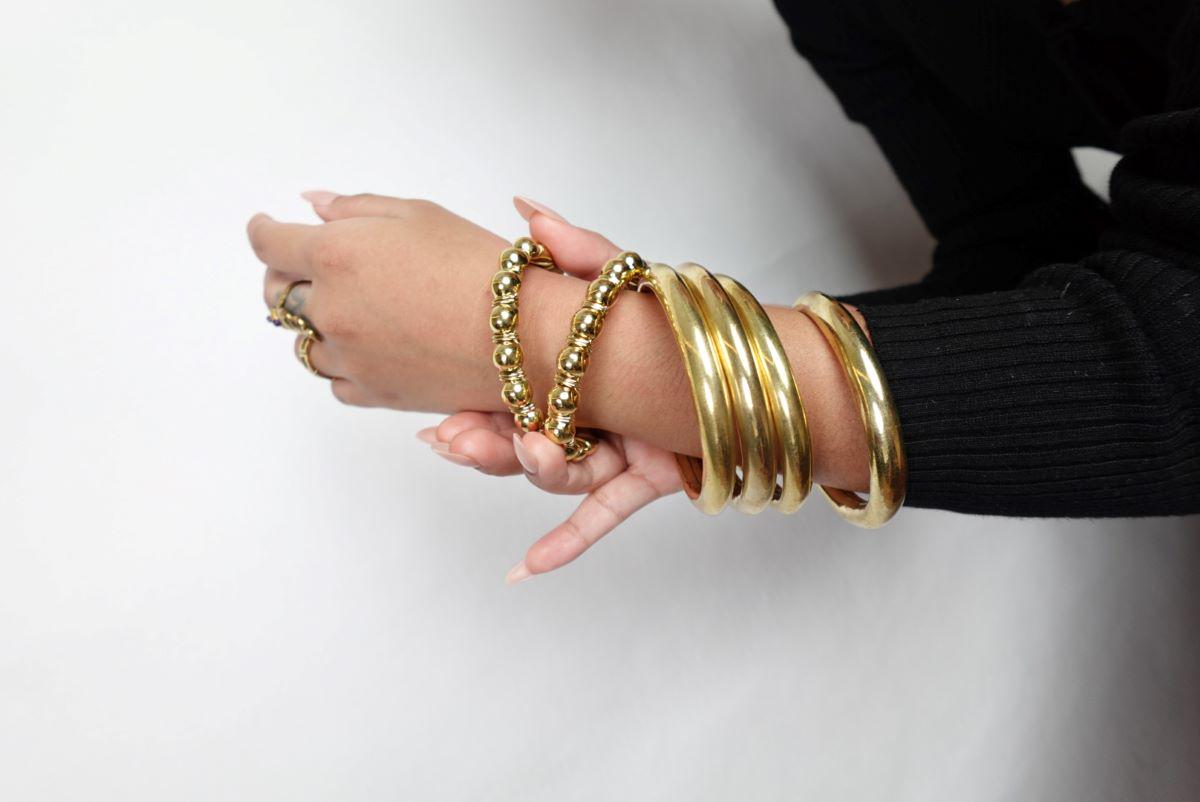 Beaded Orb Adjustable Brass and Silver Cuff