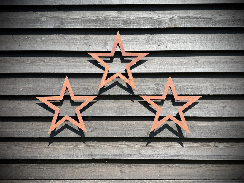 Set of 3 Rusty Metal Stars for Home and Garden