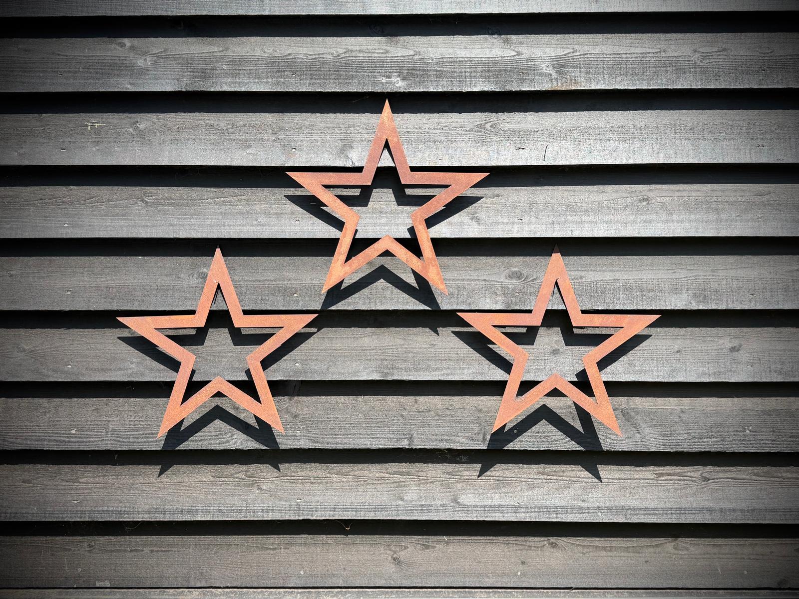 Set of 3 Rusty Metal Stars for Home and Garden