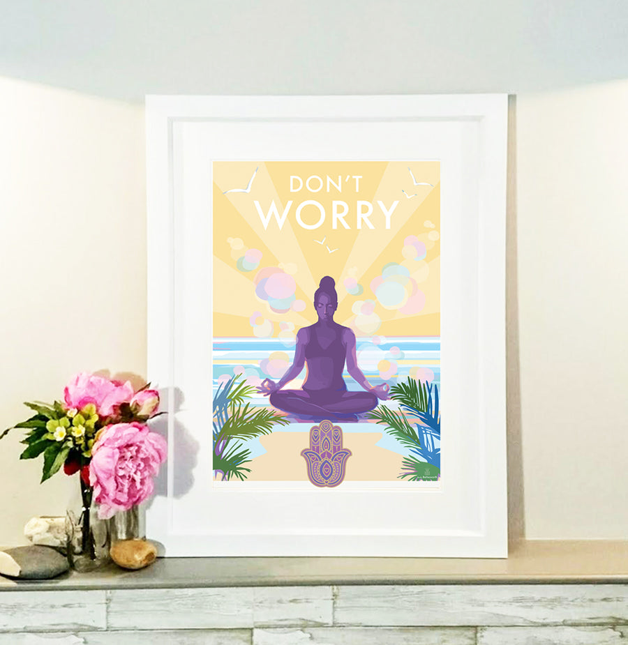 Don't Worry Mindfulness Yoga Vintage Retro Quote Poster