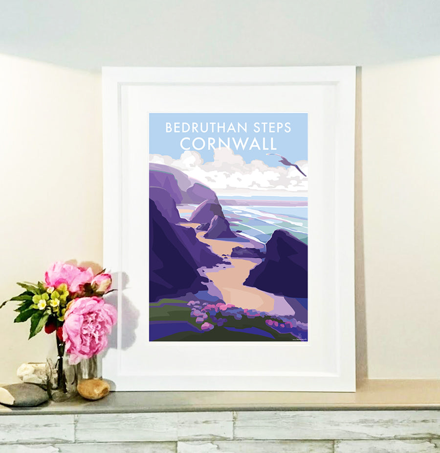 Bedruthan Steps Coastal Travel Poster Print
