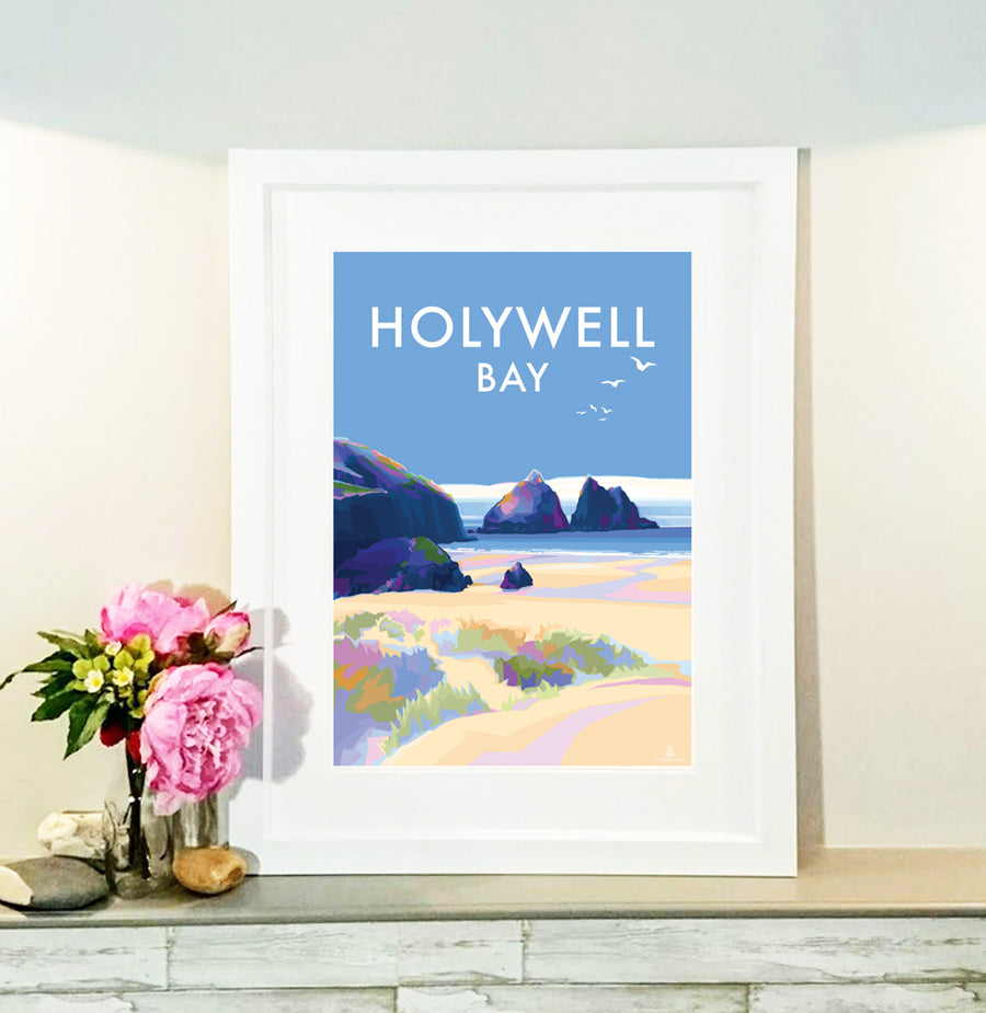Holywell Bay Seaside Travel Poster Print