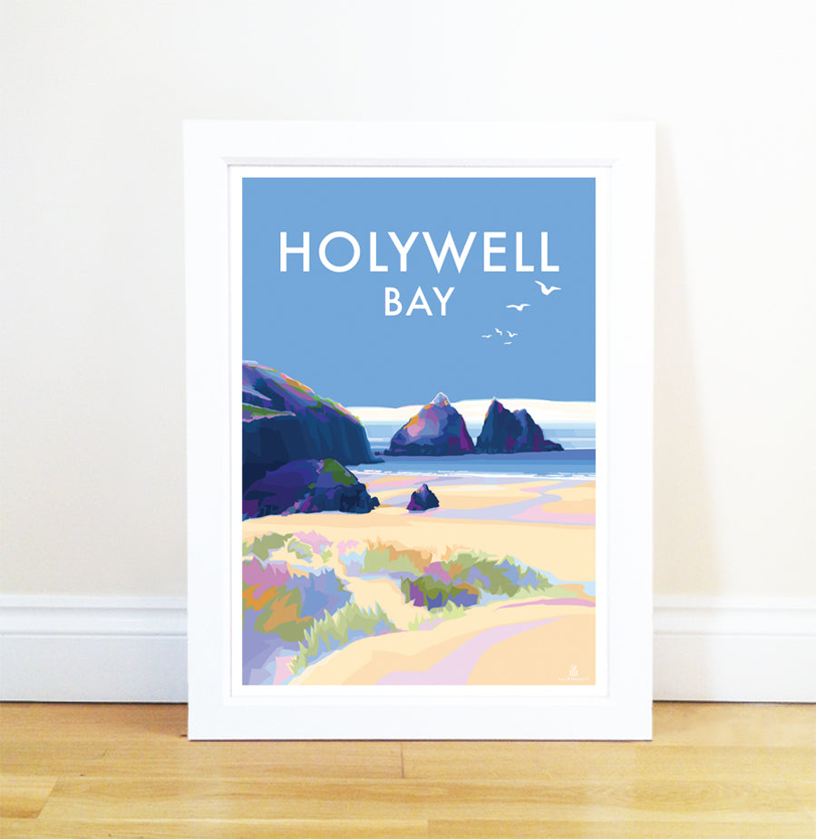 Holywell Bay Seaside Travel Poster Print
