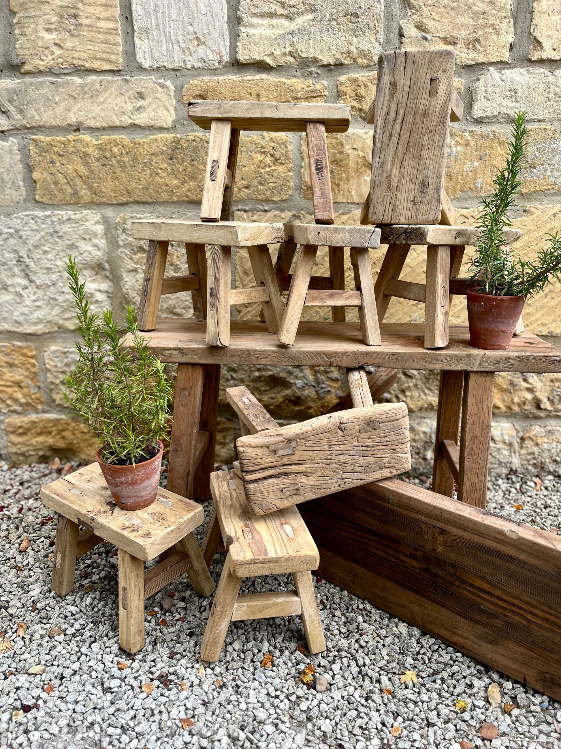 Rustic Reclaimed Elm Mini Stool