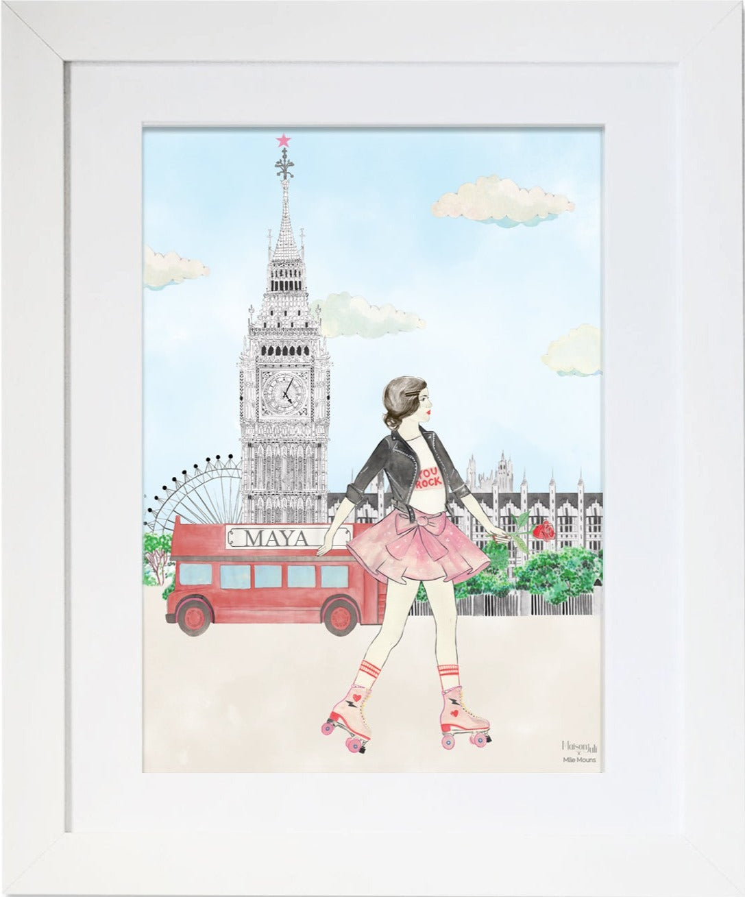 Lady on Rollers with Big Ben Wall Art Print