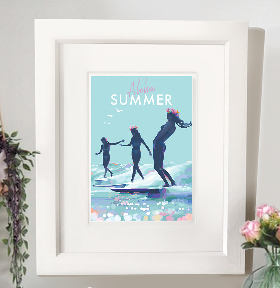 Aloha Summer Vintage Surfing Poster