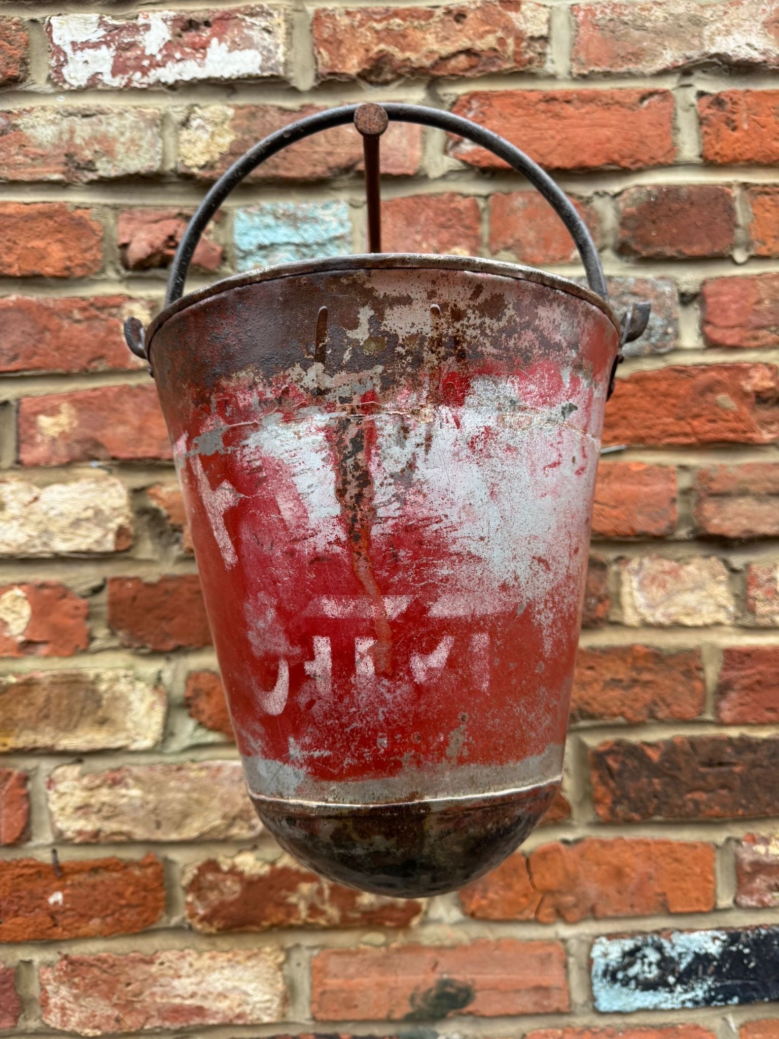 Vintage Galvanised Hanging Fire Bucket Planter