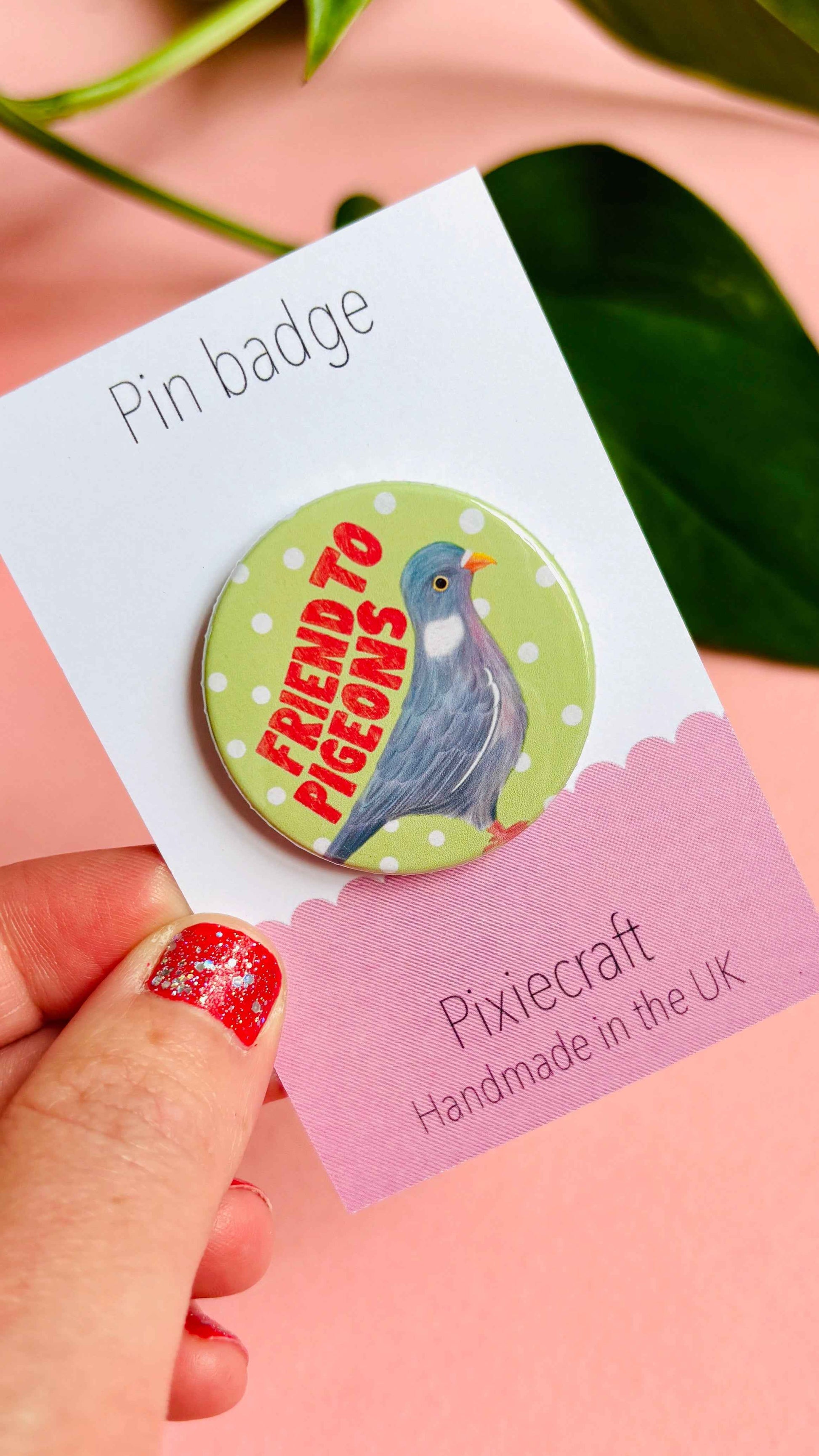 Handmade Pigeon Pin Badge or Magnet
