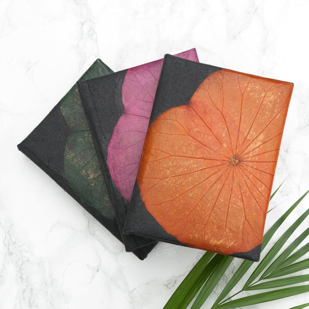 A6 Vegan Leather Lotus Leaf Notebook