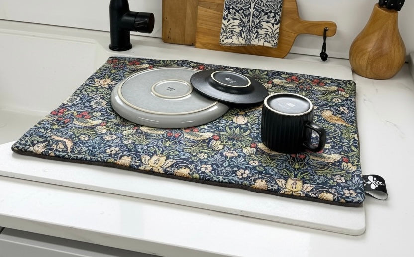 Strawberry Thief Blue Dish Drying Mat