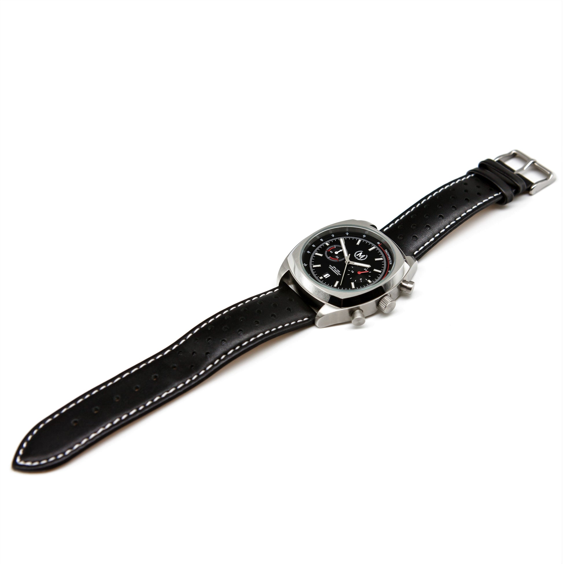 Black Leather Rally Watch Strap 22mm