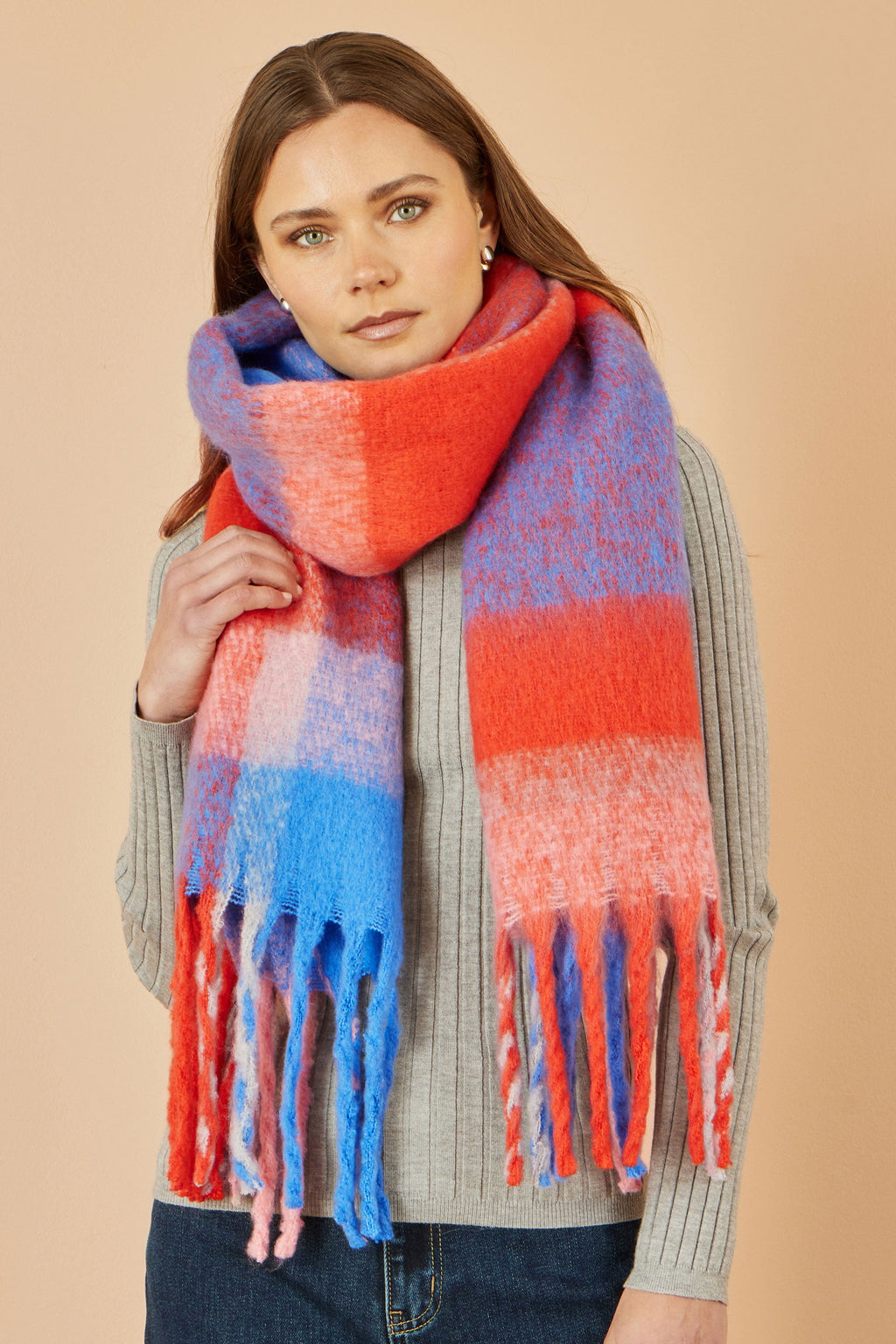 Orange and Black Check Soft Scarf