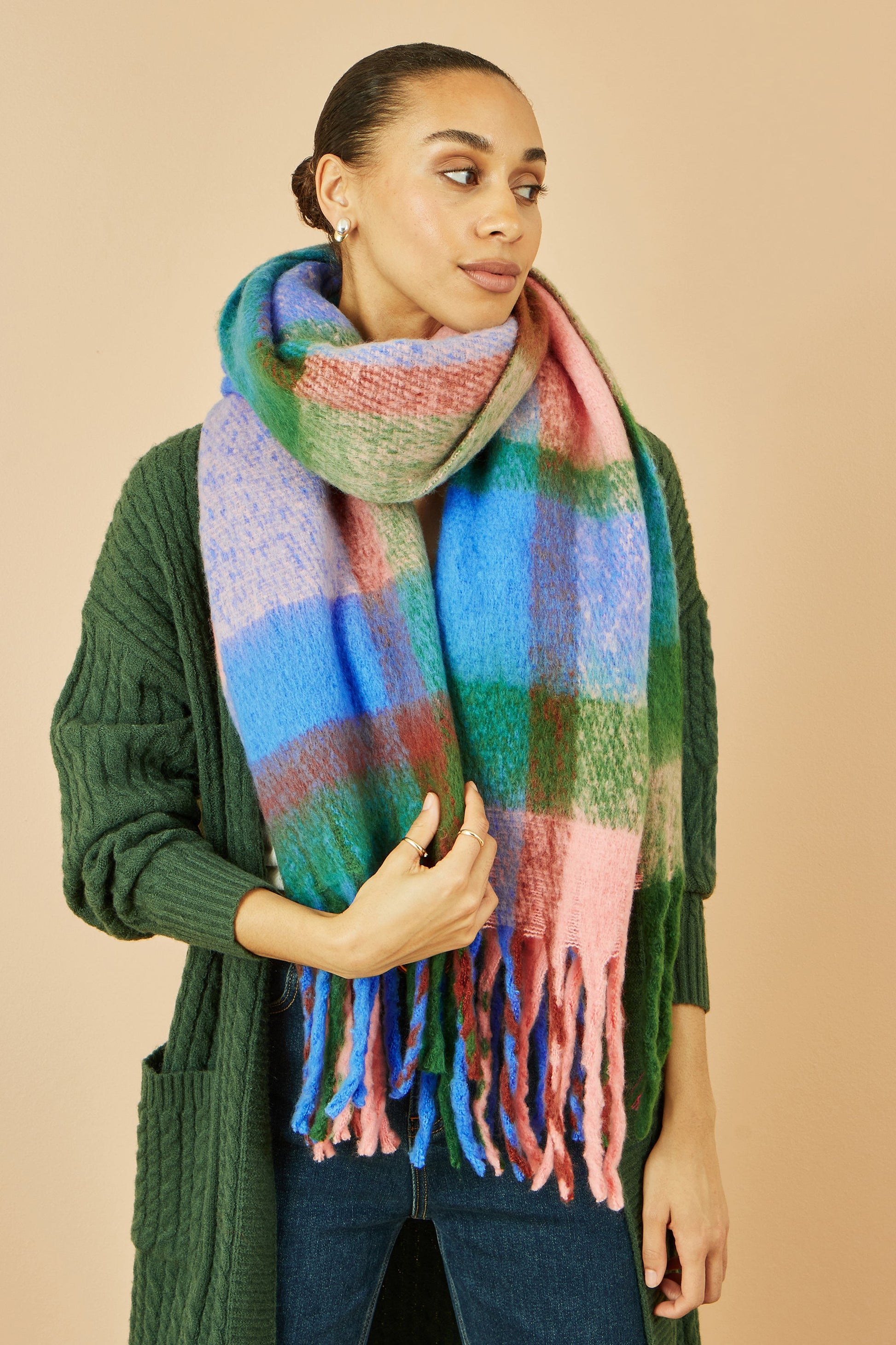 Blue and Pink Check Soft Scarf