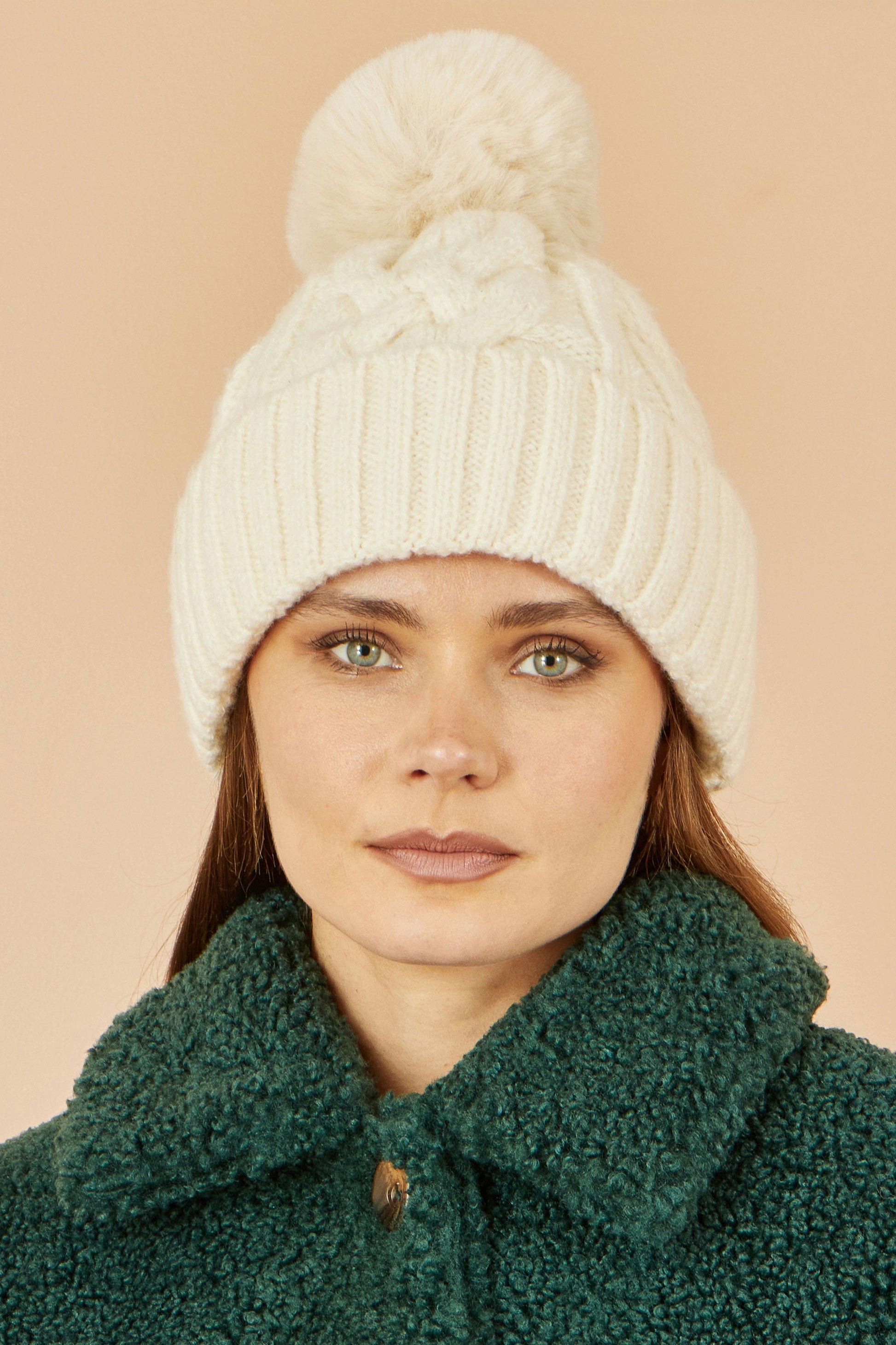 White Cable Knit Bobble Hat