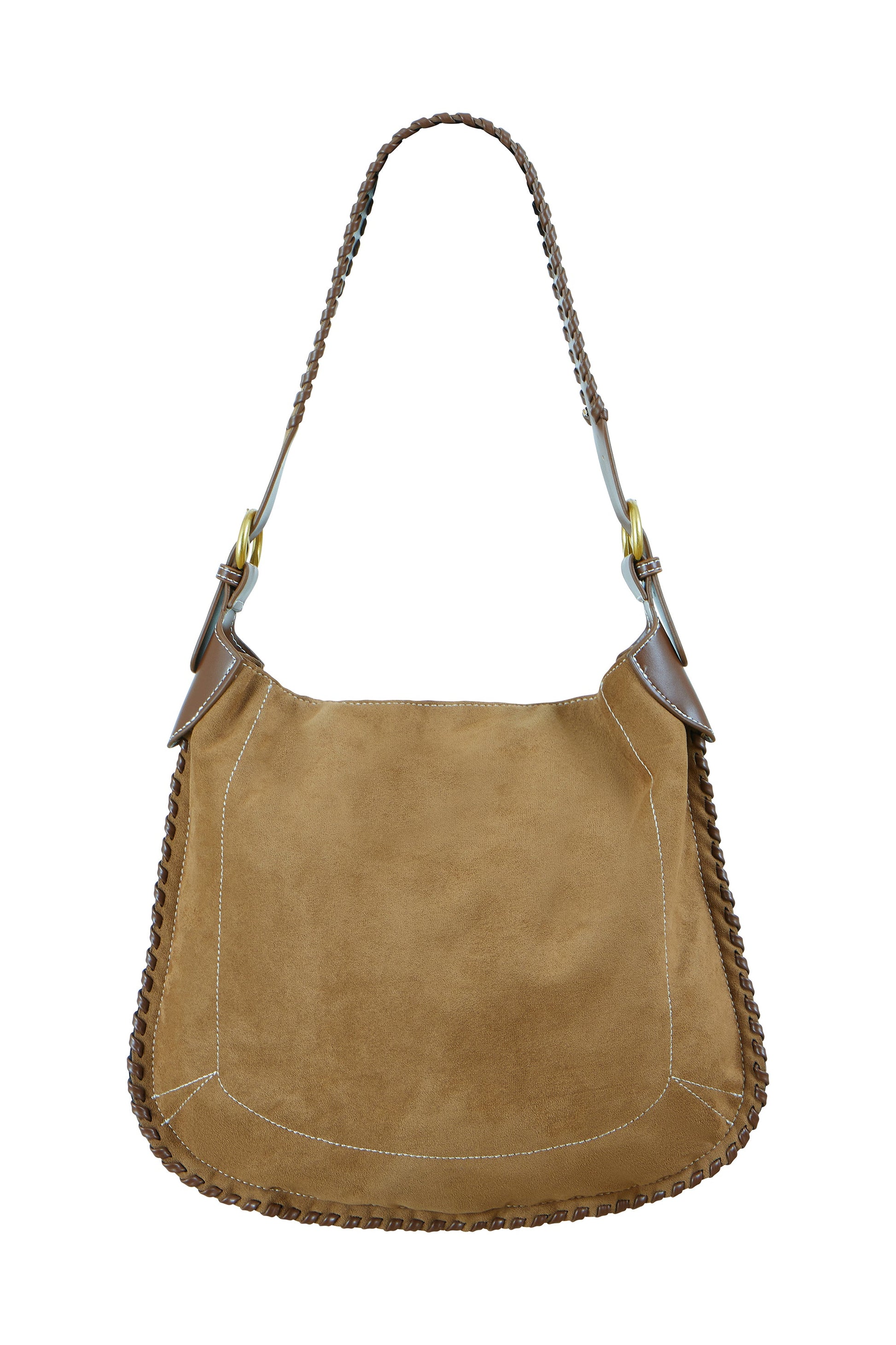 Tan Faux Suede Bag with Stitching Detail